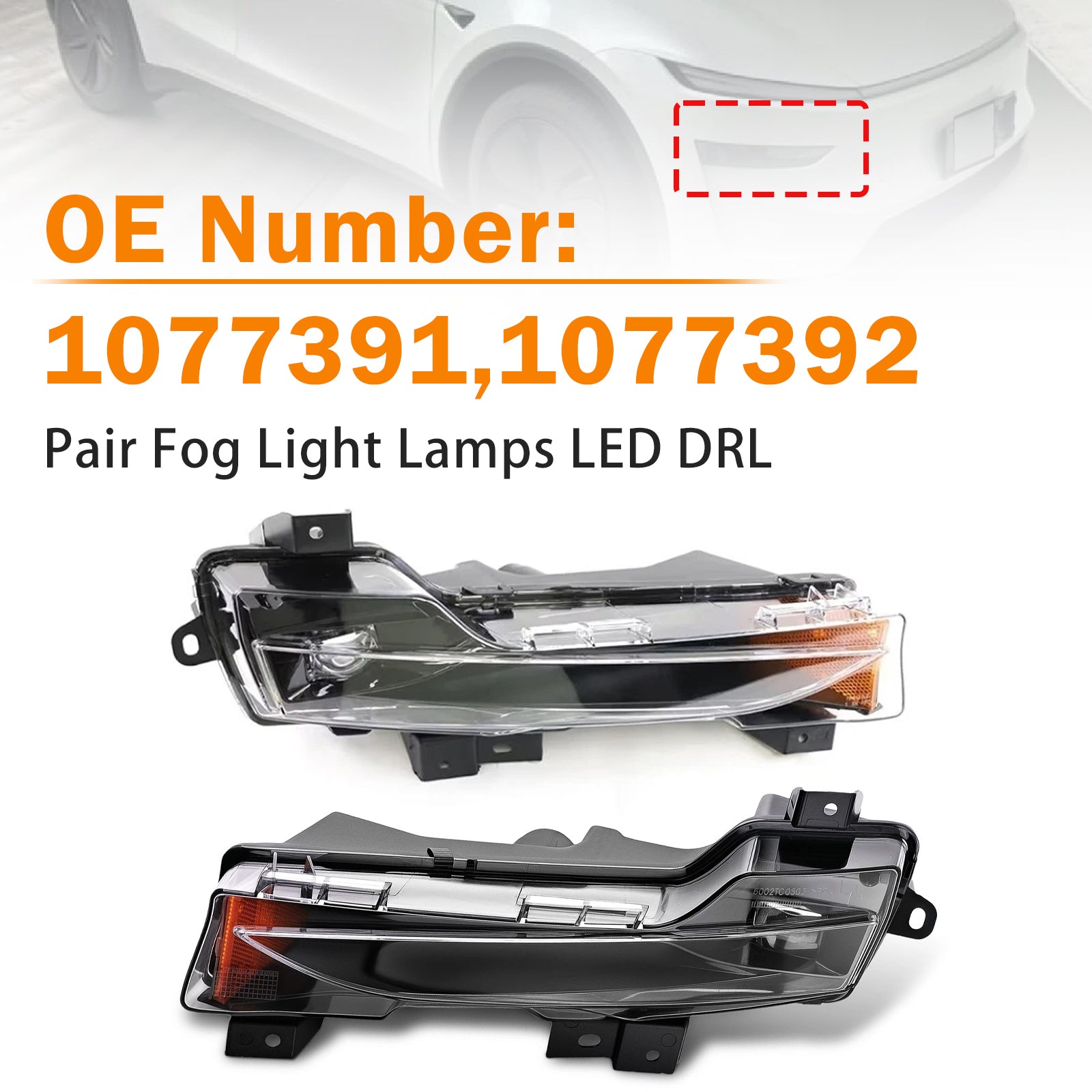 Paire Phares Anti‑Brouillard LED DRL Pour Tesla Model 3 2017‑2023