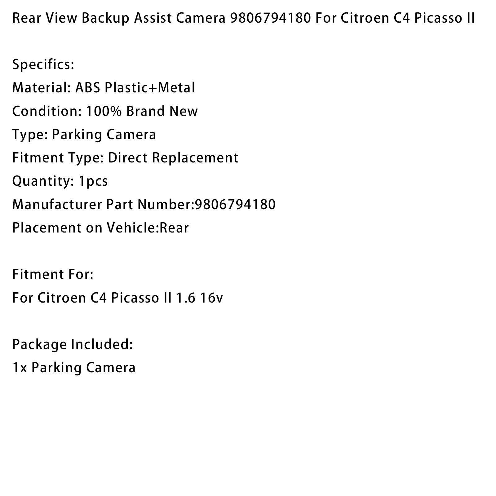 Caméra Aide Recul 9806794180 Pour Citroen C4 Picasso II
