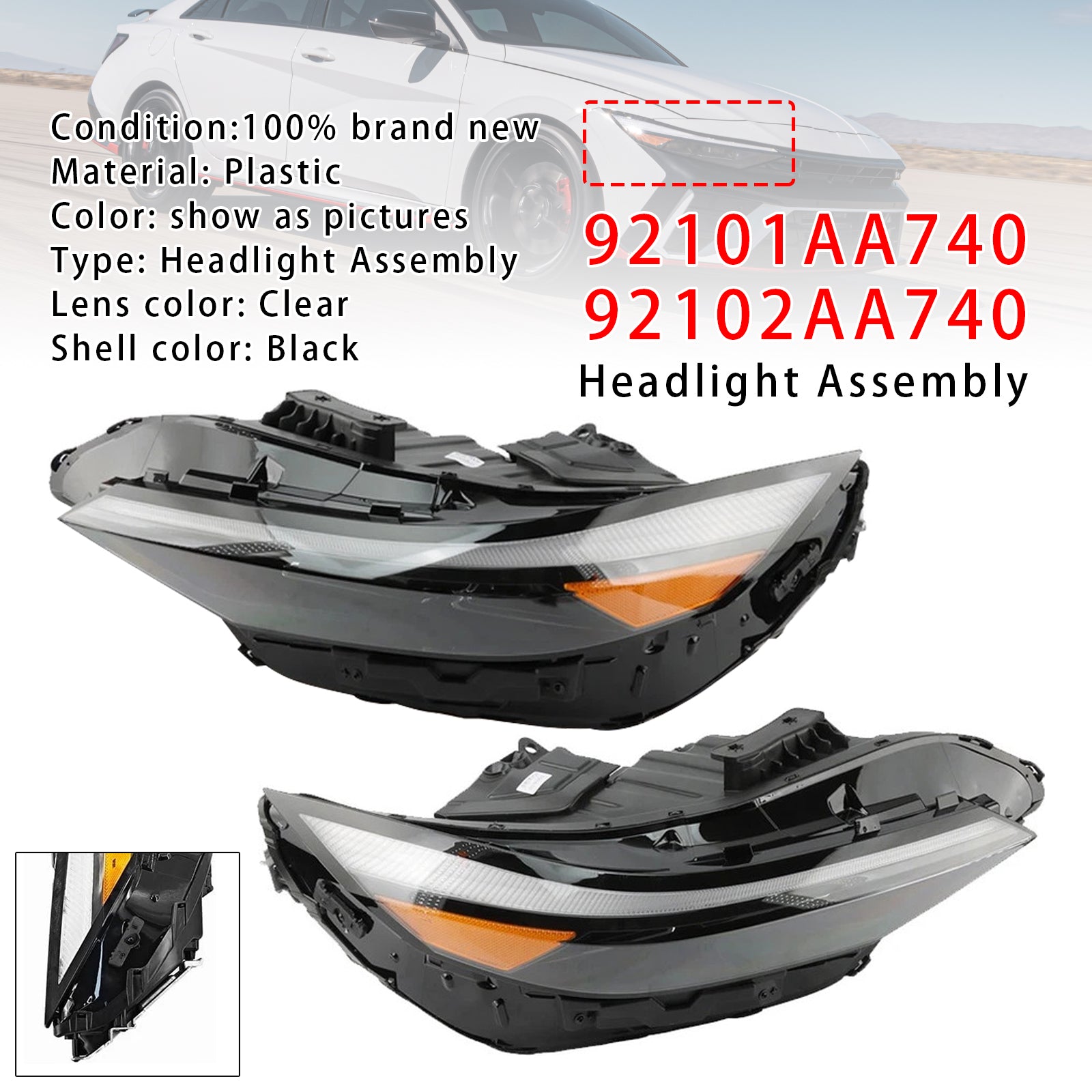 Bloc Phare LED Gauche+Droit 92101AA740 Pour Hyundai Elantra 2024-2025
