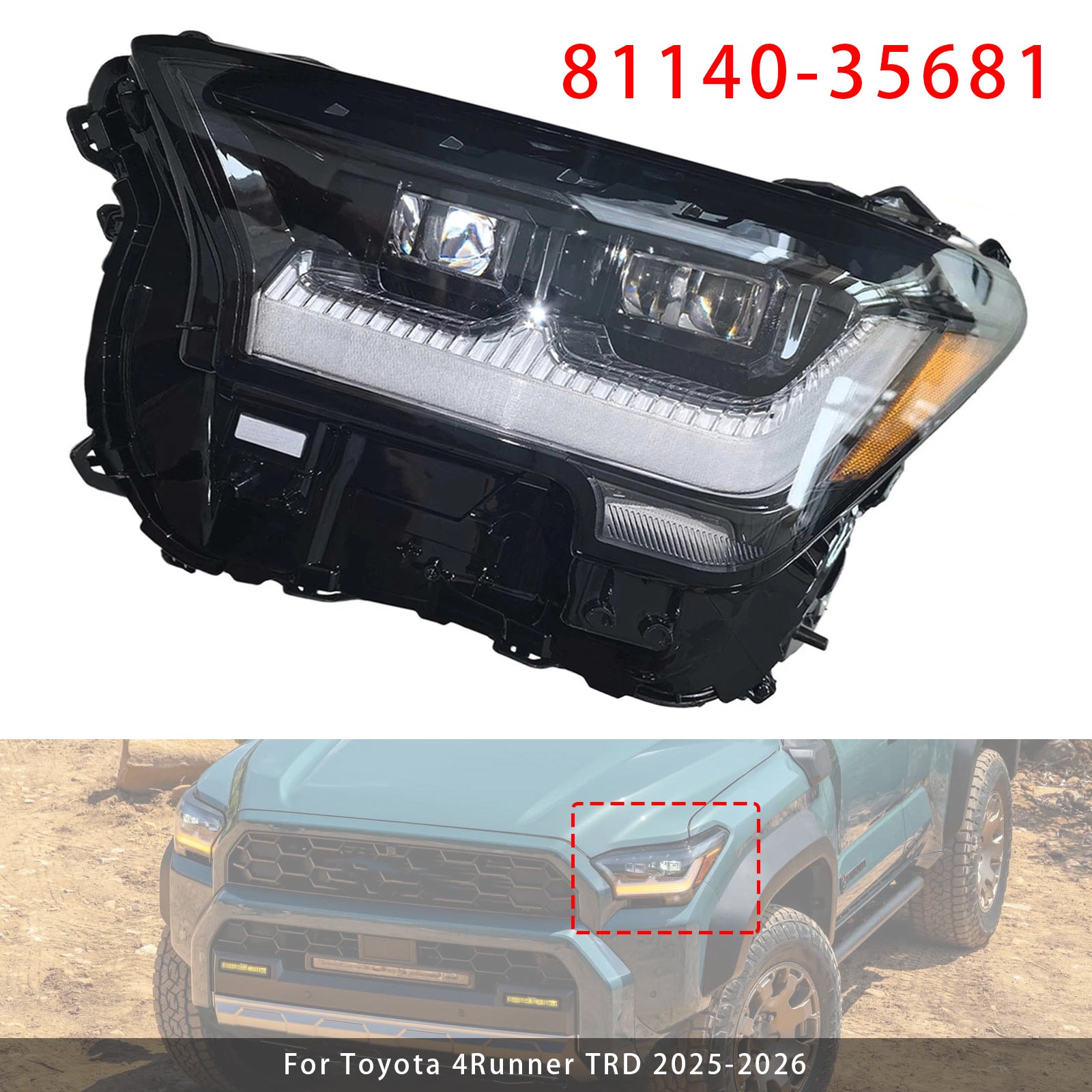 Phare LED Gauche 81140-35681 Pour Toyota 4Runner TRD 2025-2026