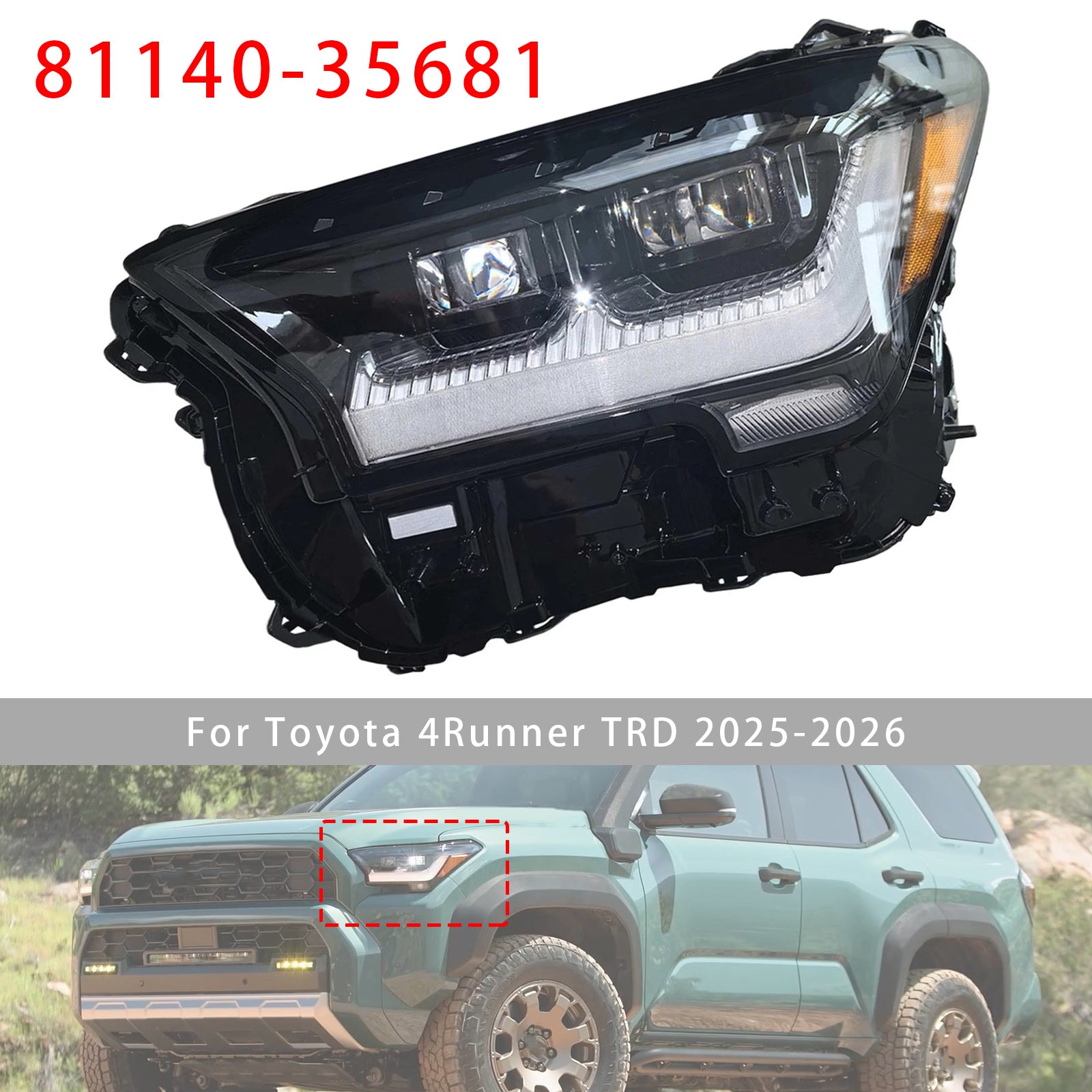 Phare LED Gauche 81140-35681 Pour Toyota 4Runner TRD 2025-2026