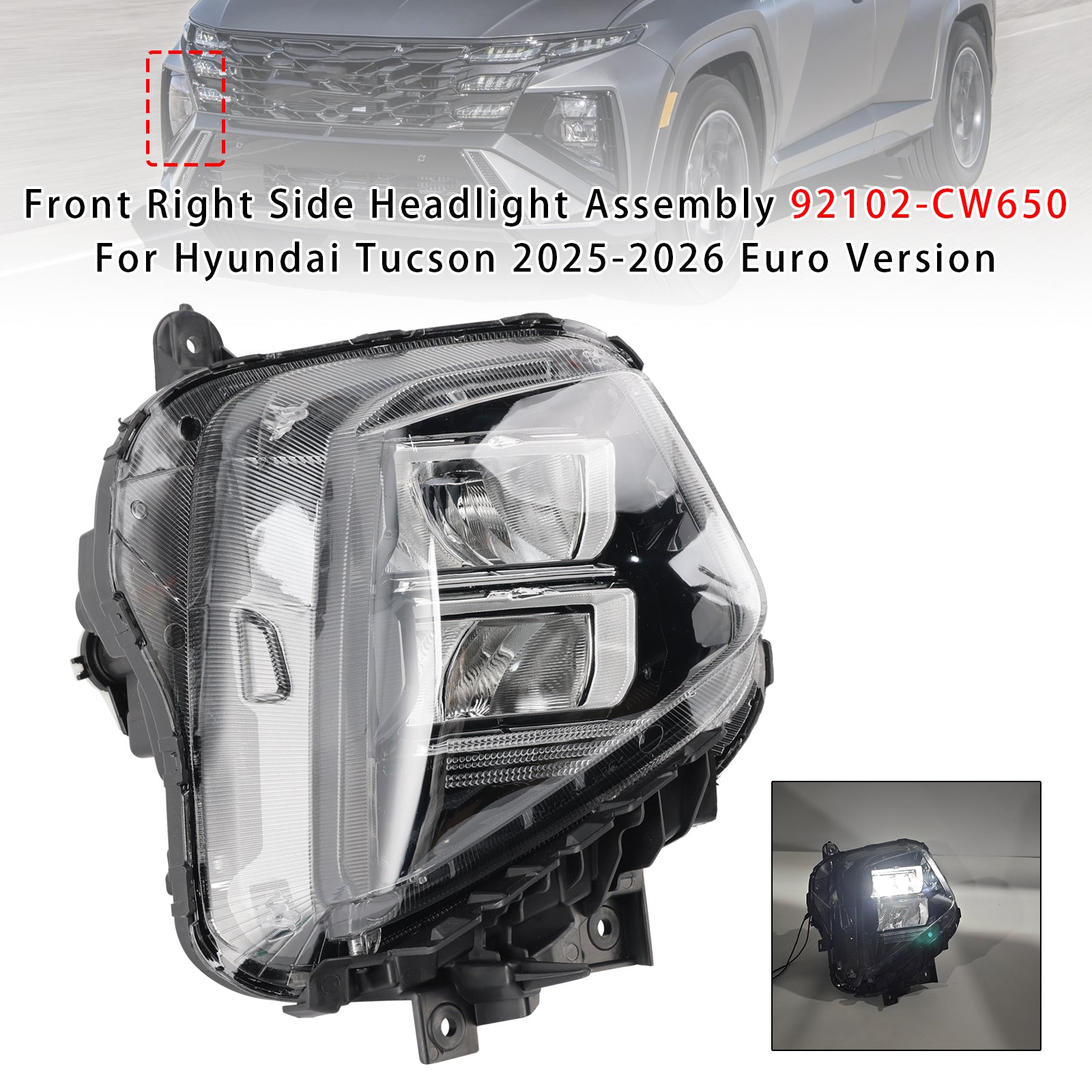 Bloc Phare Latéral Avant Droit Pour Hyundai Tucson 2025-2026 Euro Version