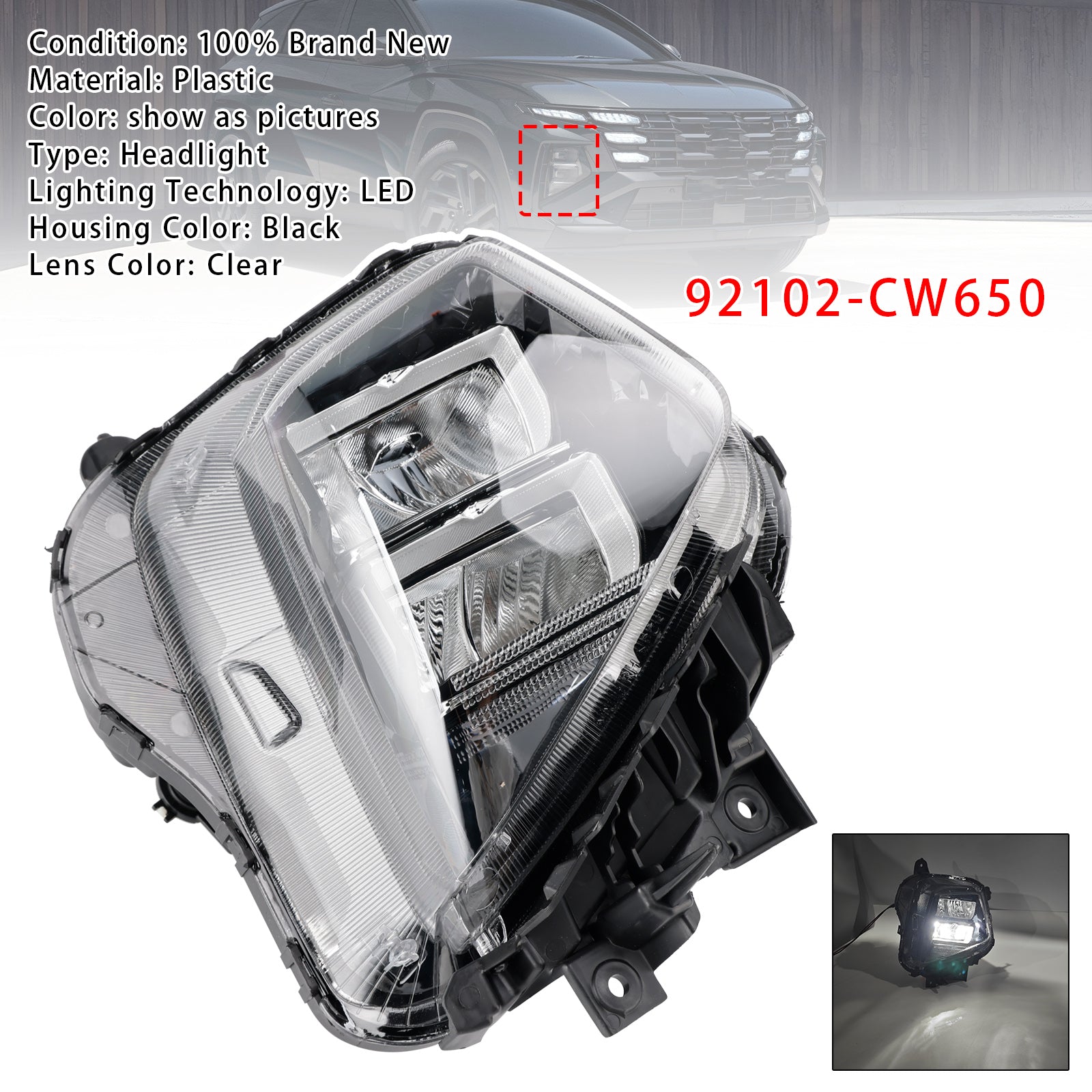Bloc Phare Latéral Avant Droit Pour Hyundai Tucson 2025-2026 Euro Version