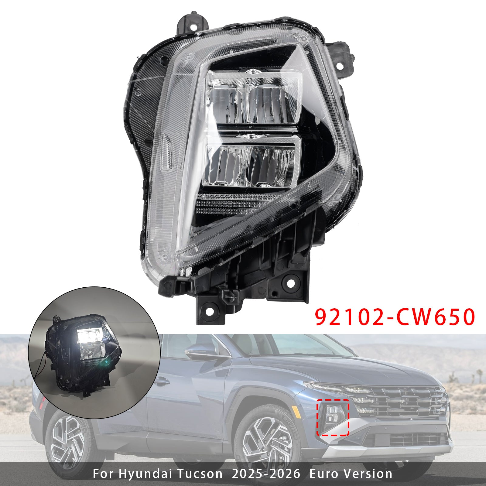 Bloc Phare Latéral Avant Droit Pour Hyundai Tucson 2025-2026 Euro Version