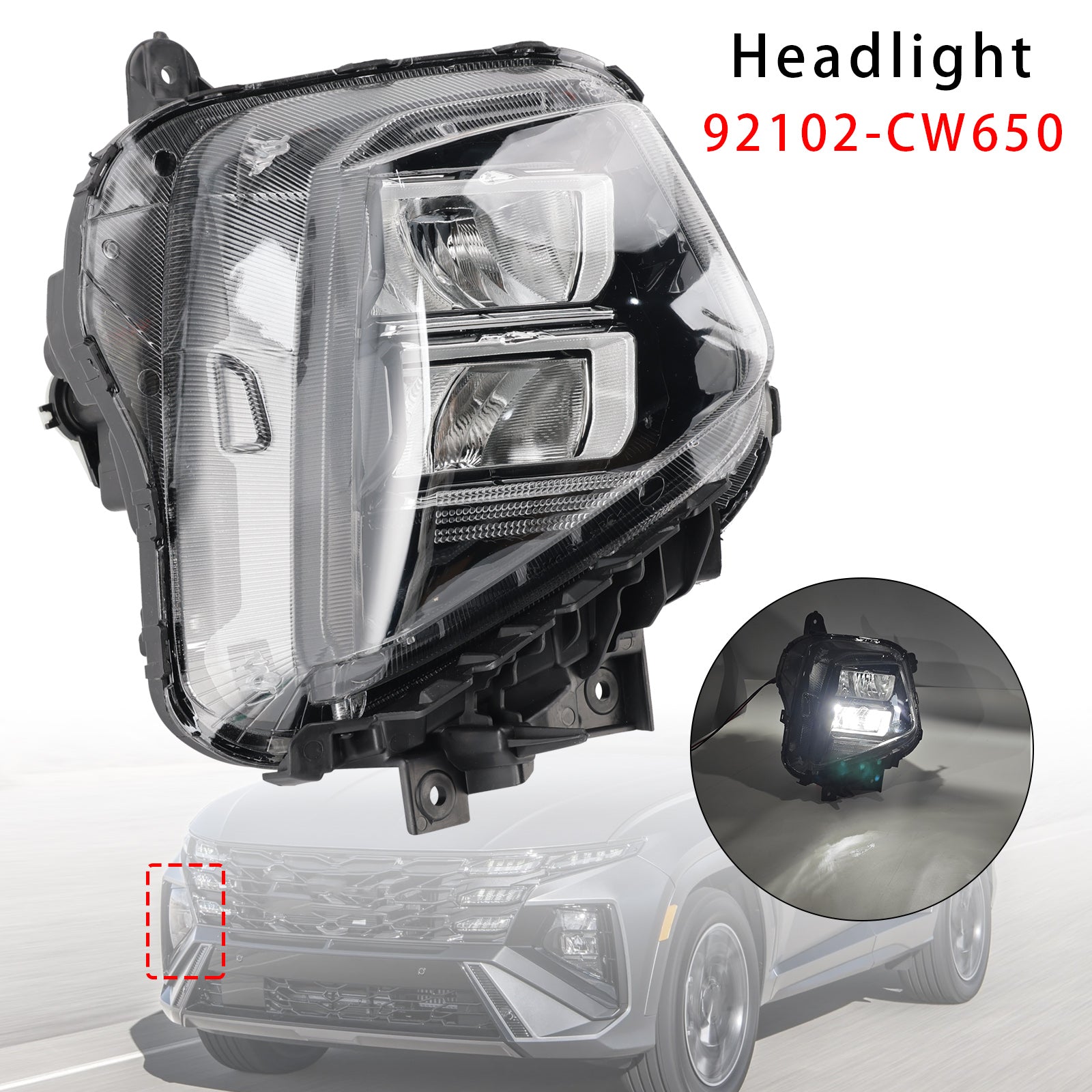 Bloc Phare Latéral Avant Droit Pour Hyundai Tucson 2025-2026 Euro Version