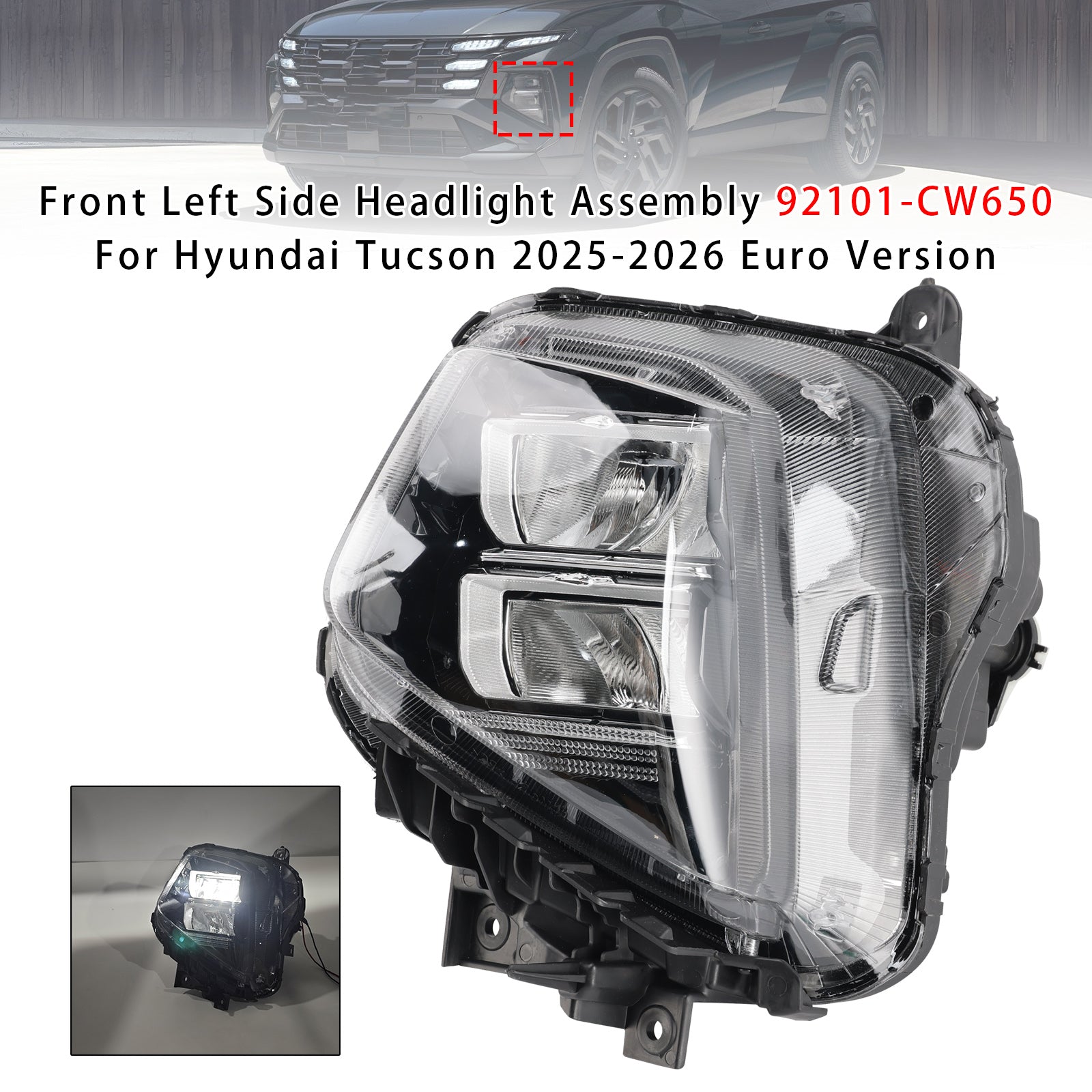 Bloc Phare Latéral Avant Gauche Pour Hyundai Tucson 2025-2026 Euro Version