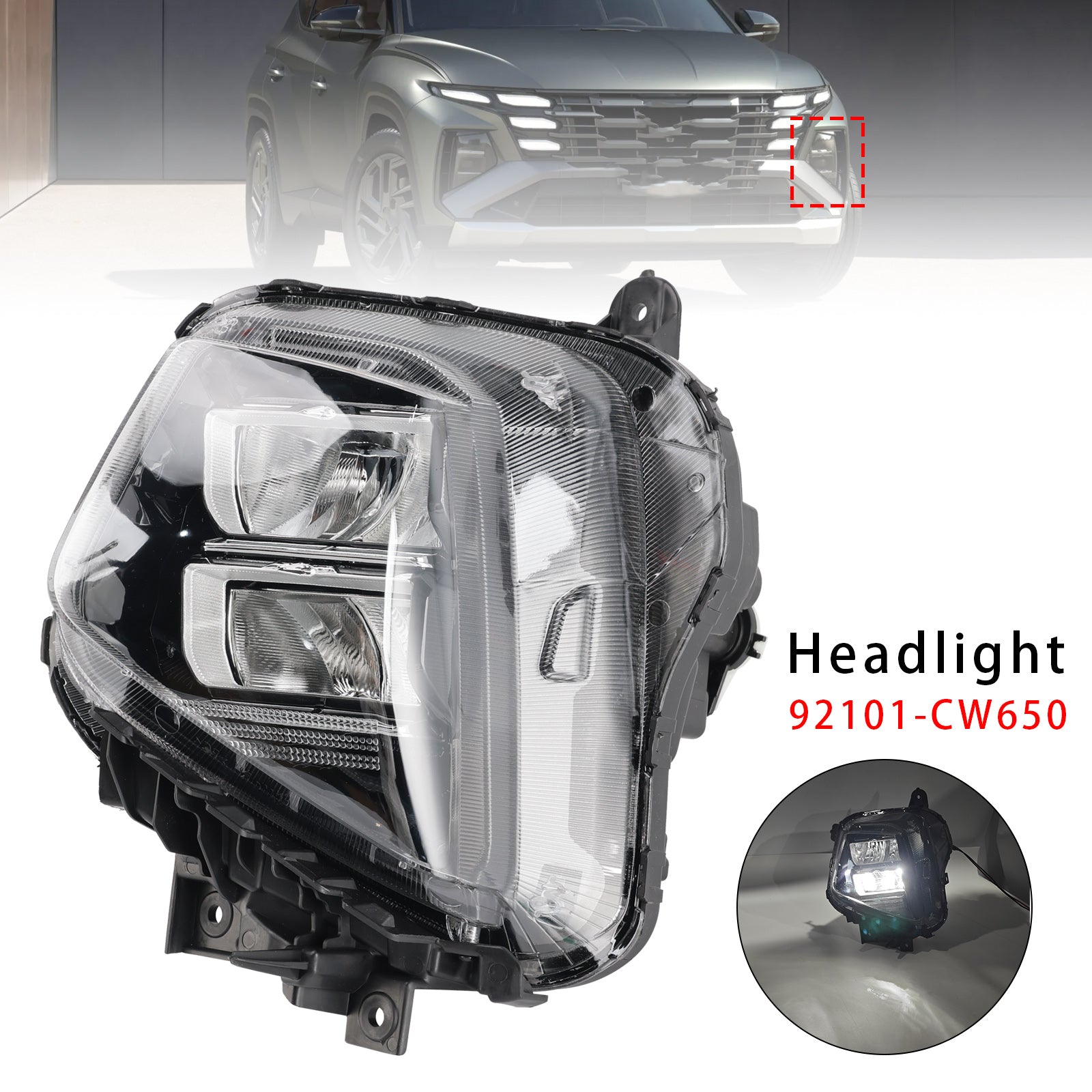 Bloc Phare Latéral Avant Gauche Pour Hyundai Tucson 2025-2026 Euro Version