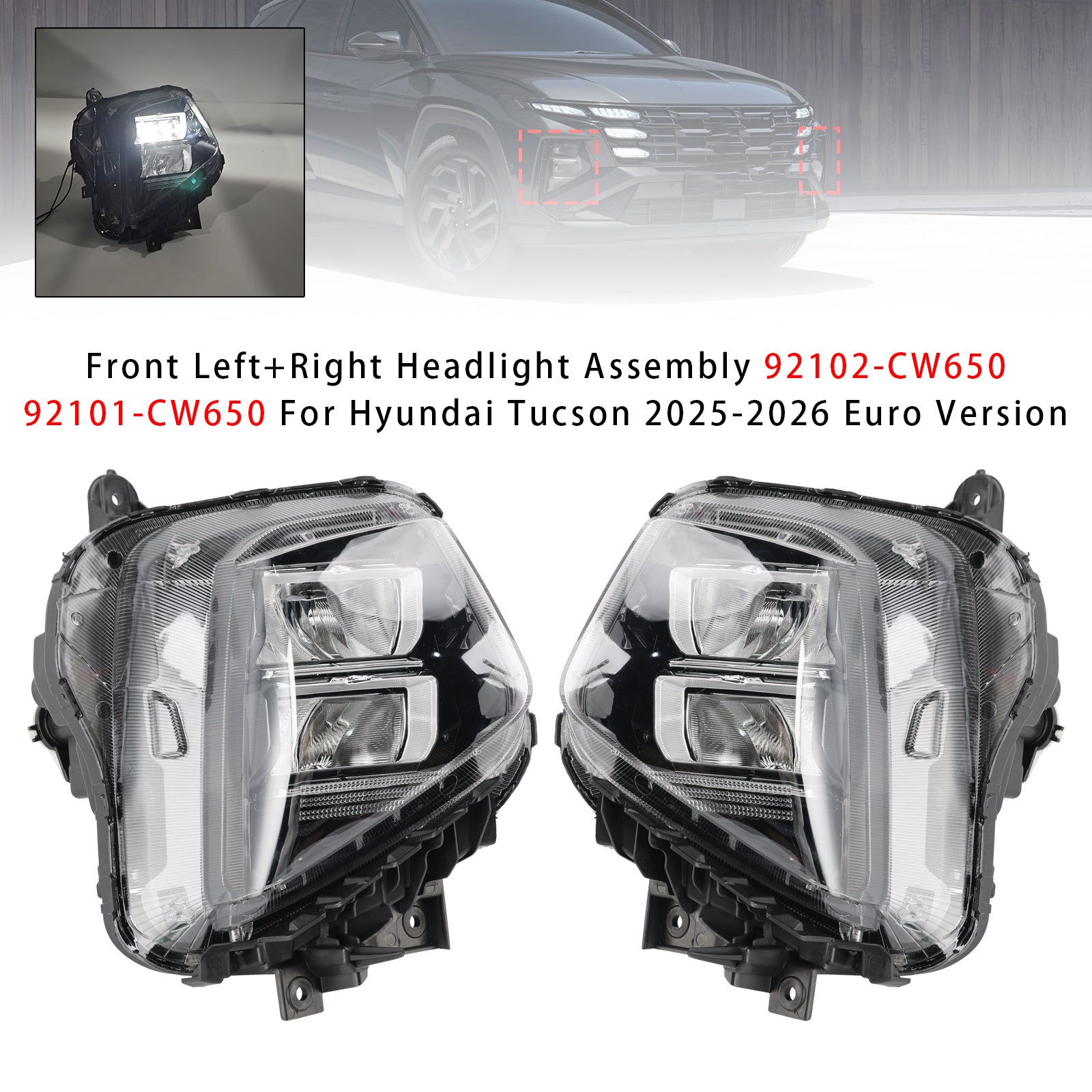 Bloc Phare Avant Gauche+Droit Pour Hyundai Tucson 2025-2026 Euro Version