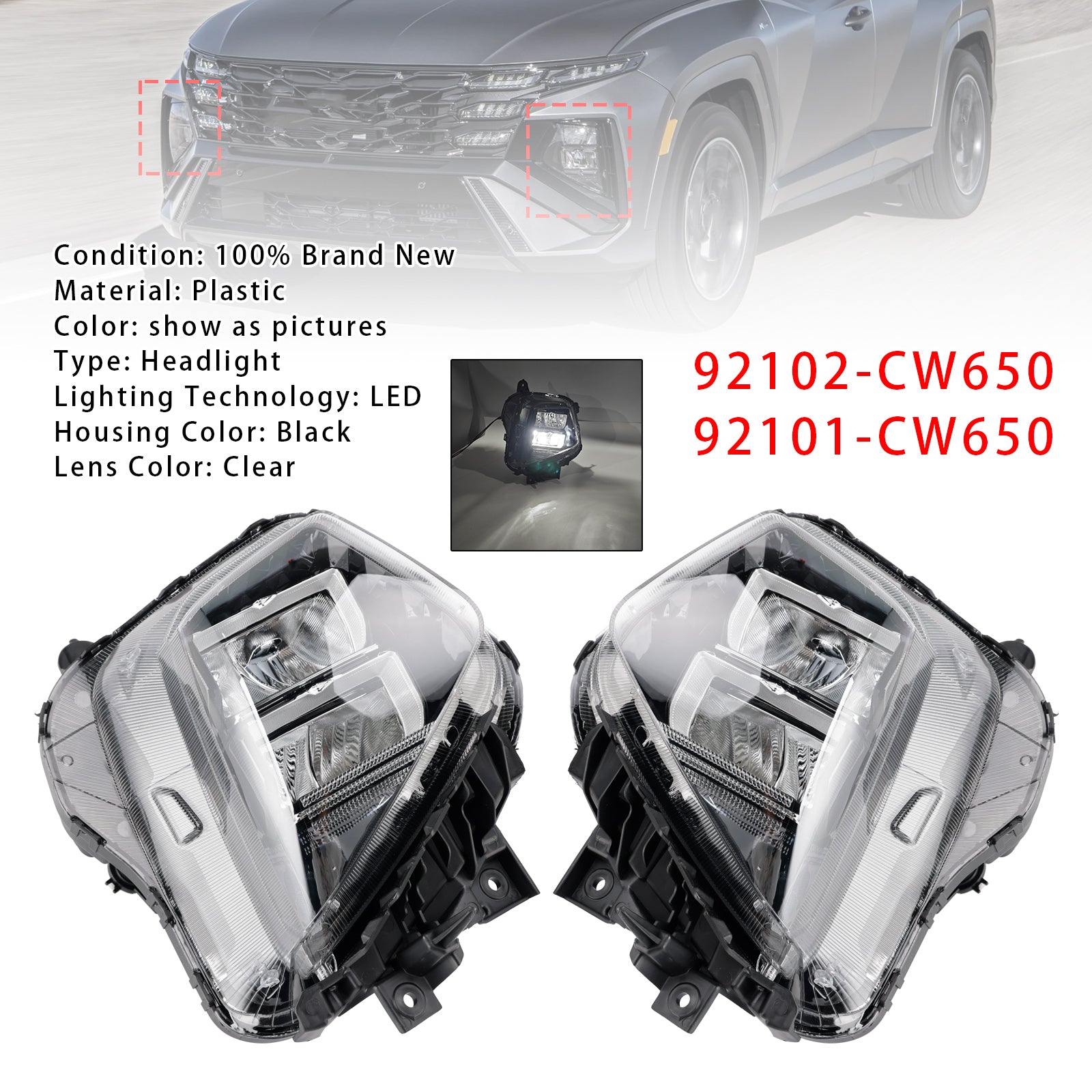 Bloc Phare Avant Gauche+Droit Pour Hyundai Tucson 2025-2026 Euro Version