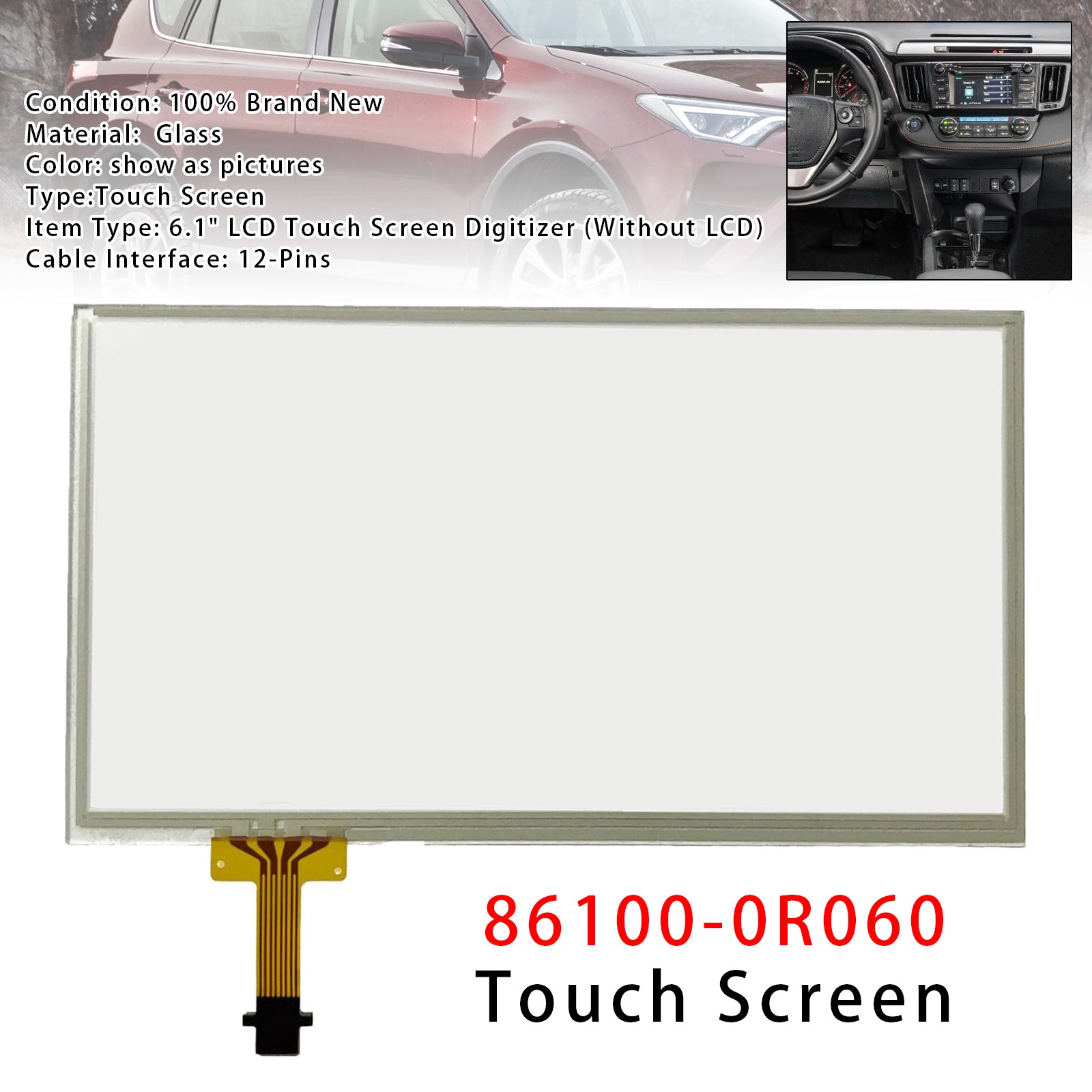 Verre Digitiseur d'Écran Tactile 6.1 inch 12 Pins Pour RAV4 Bouton APPS 14-18