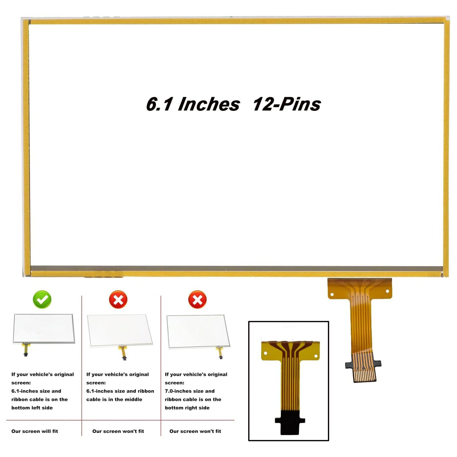Verre Digitiseur d'Écran Tactile 6.1 inch 12 Pins Pour RAV4 Bouton APPS 14-18