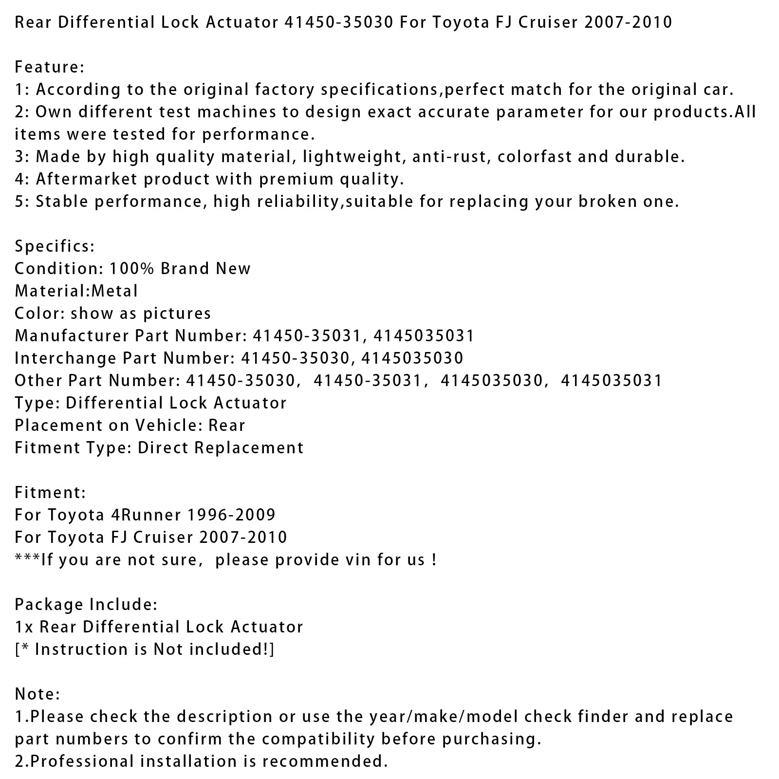 Actionneur de Verrouillage de Différentiel Arrière Pour FJ Cruiser 2007-2010