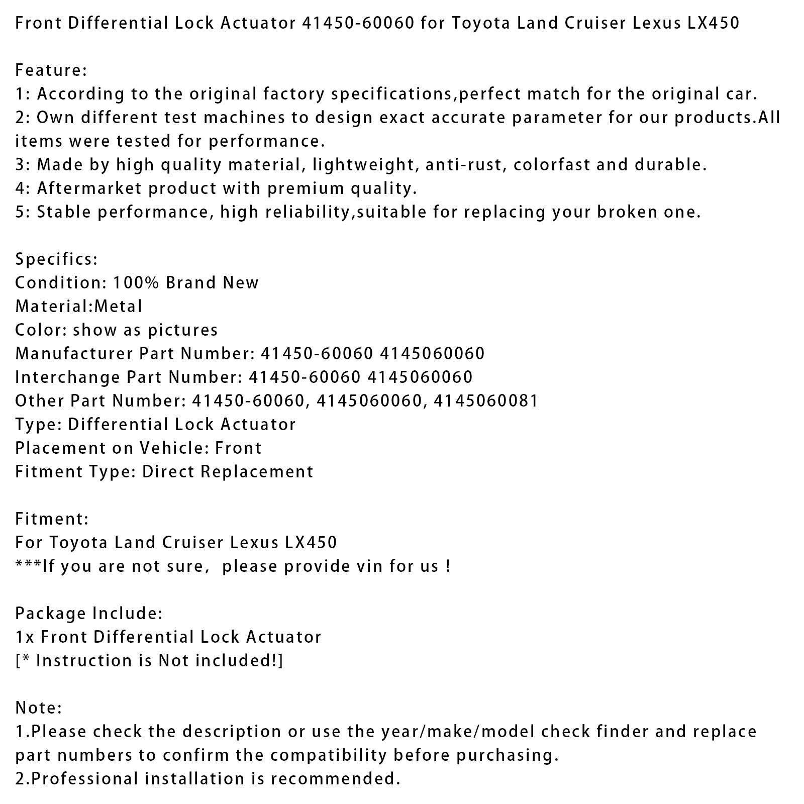 Actionneur de Verrouillage de Différentiel Avant 41450-60060 Pour Land Cruiser