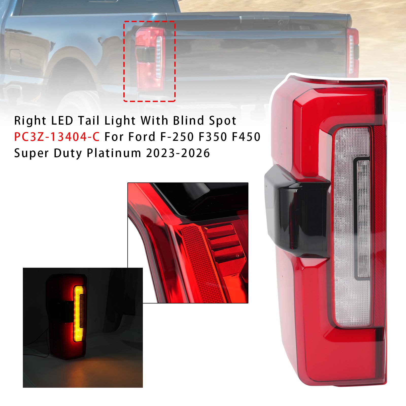 Gauche Feu Arrière LED Avec Angle Mort PC3Z-13405-C Pour Ford F-250 2023-2026