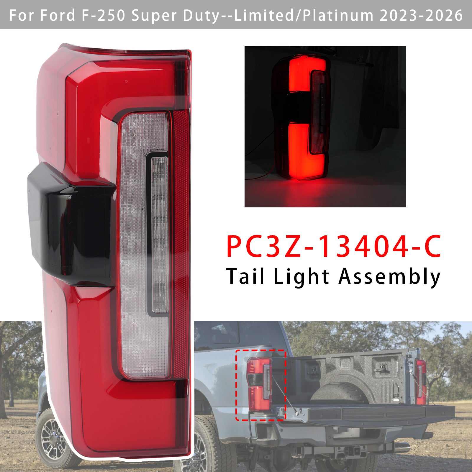 Gauche Feu Arrière LED Avec Angle Mort PC3Z-13405-C Pour Ford F-250 2023-2026