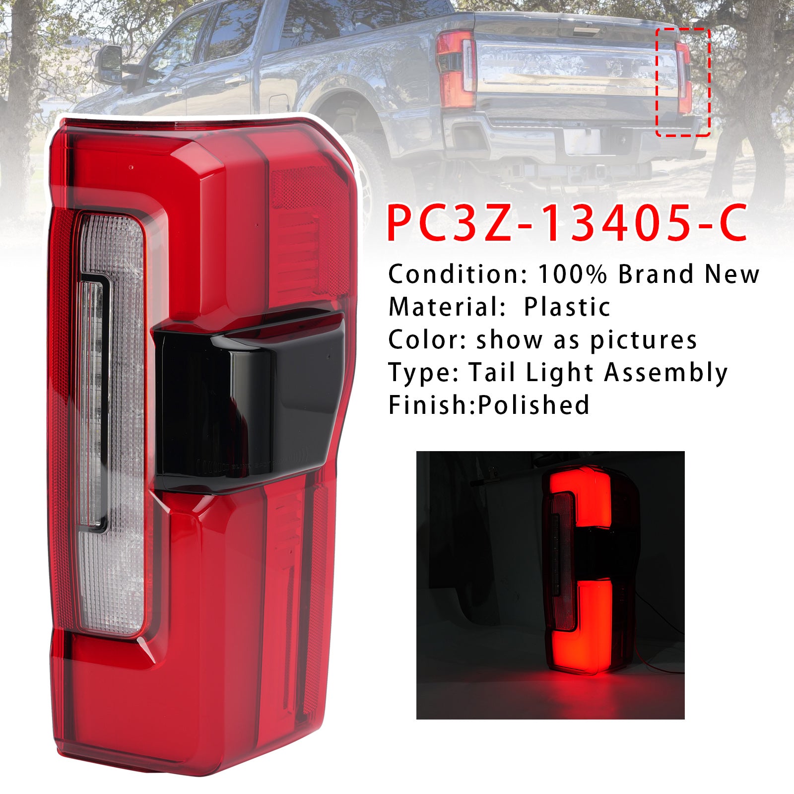 Droit Feu Arrière LED Avec Angle Mort PC3Z-13404-C Pour Ford F-250 2023-2026