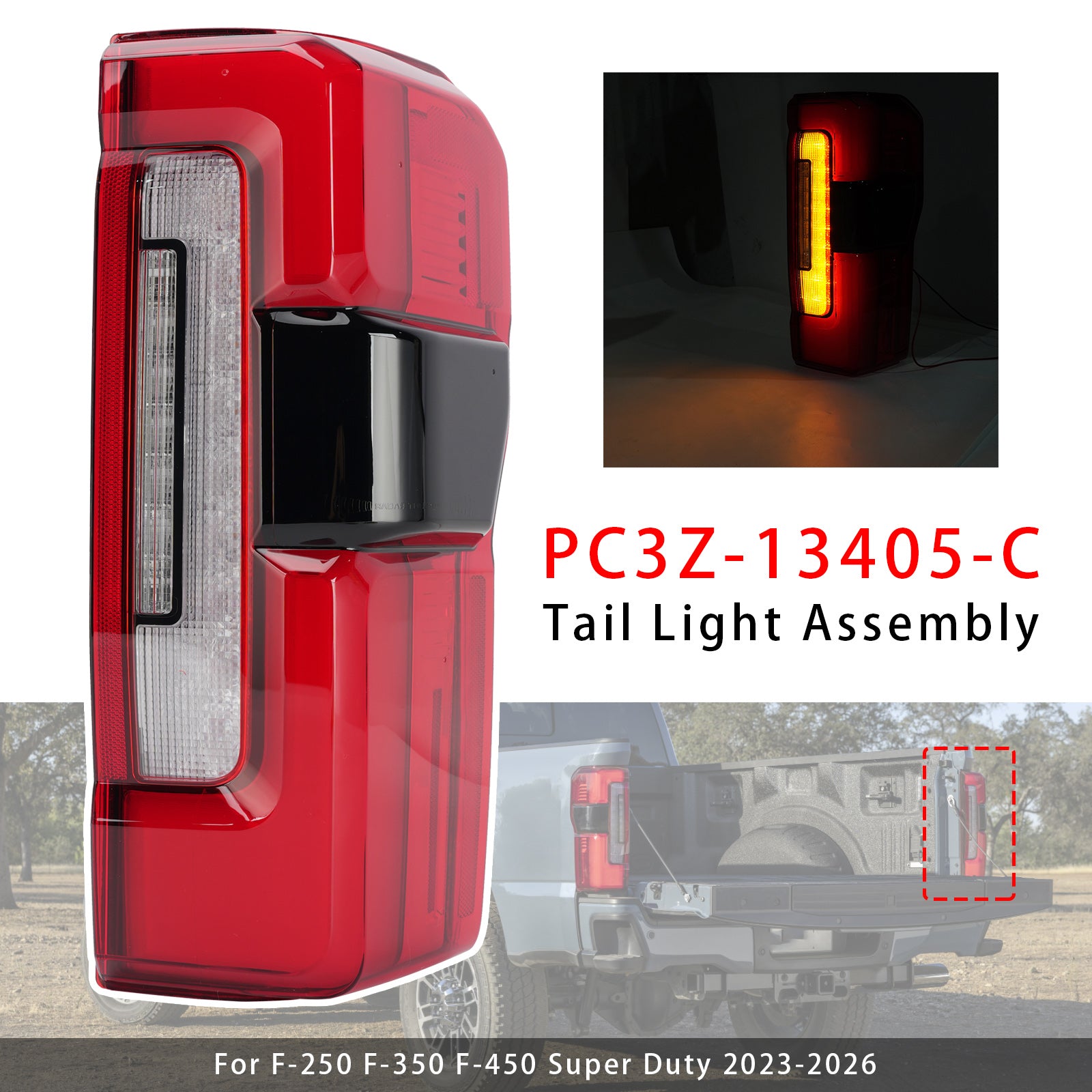 Droit Feu Arrière LED Avec Angle Mort PC3Z-13404-C Pour Ford F-250 2023-2026