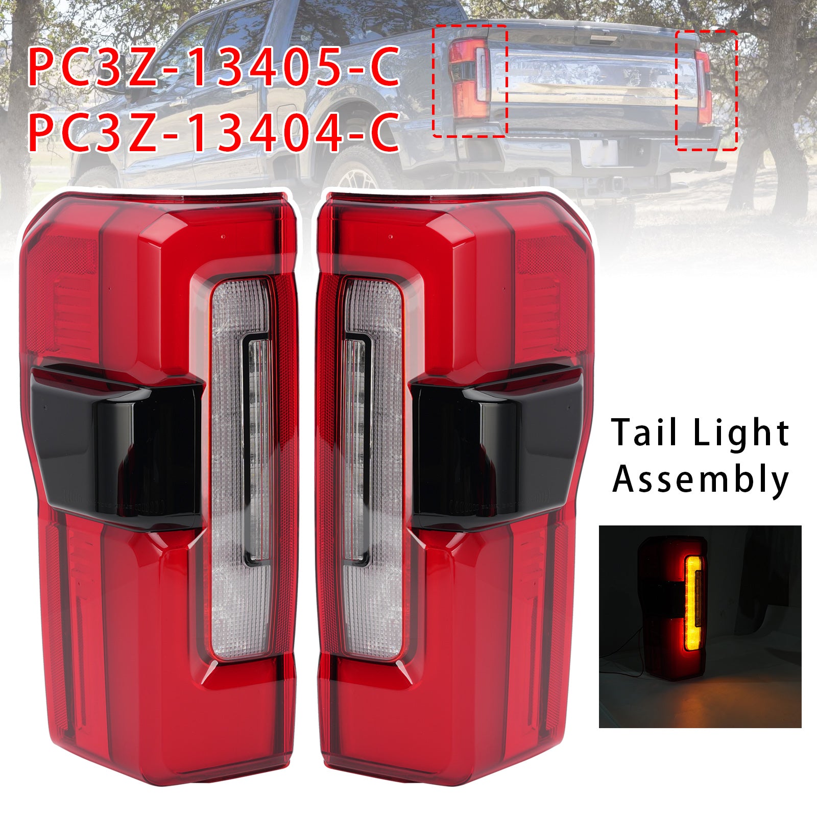 Gauche+Droit Feu AR LED PC3Z-13405-C PC3Z-13404-C Pour Ford F-250 2023-2026