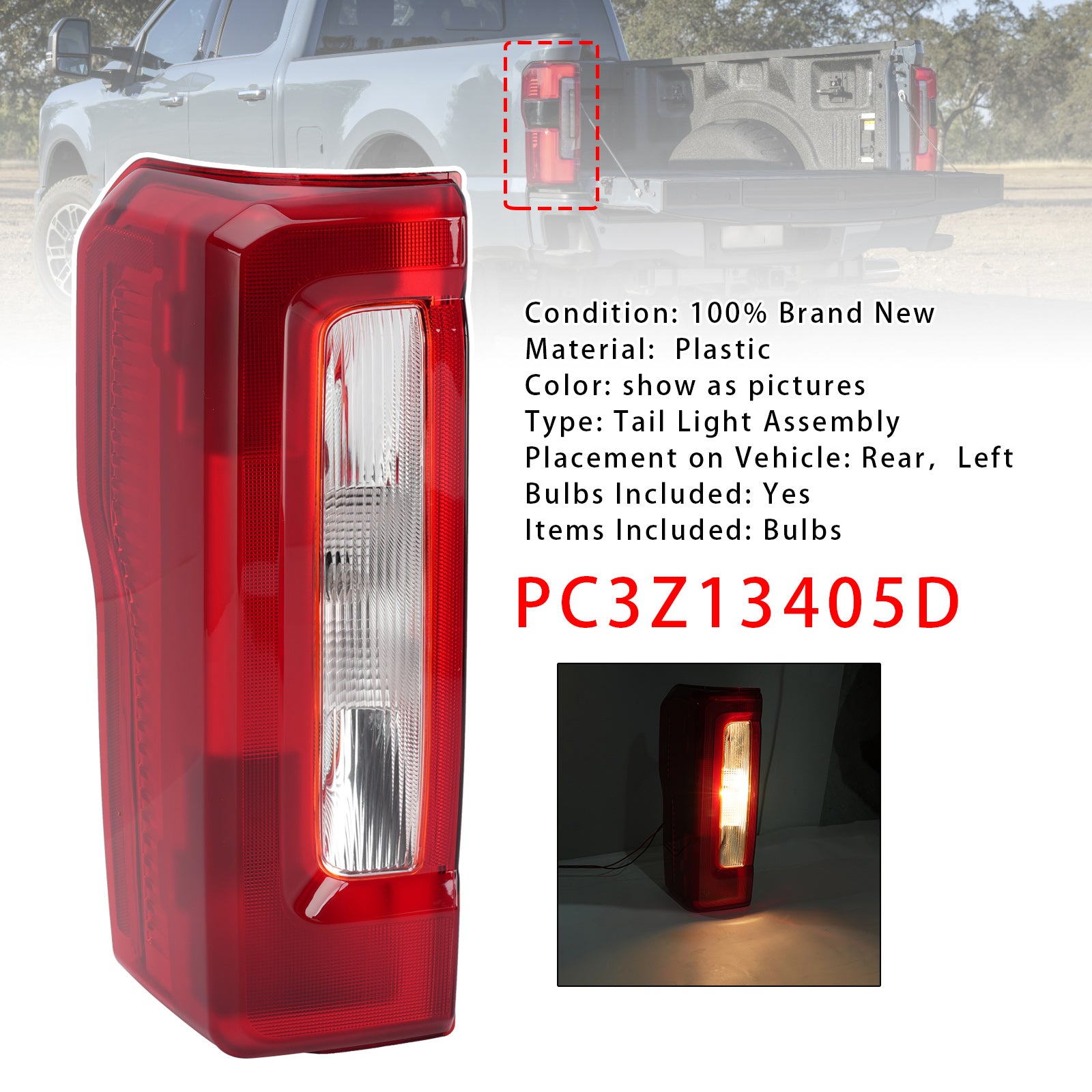 Halogène Gauche Feu Arrière PC3Z13405D Pour Ford Super Duty XL 2023-2025