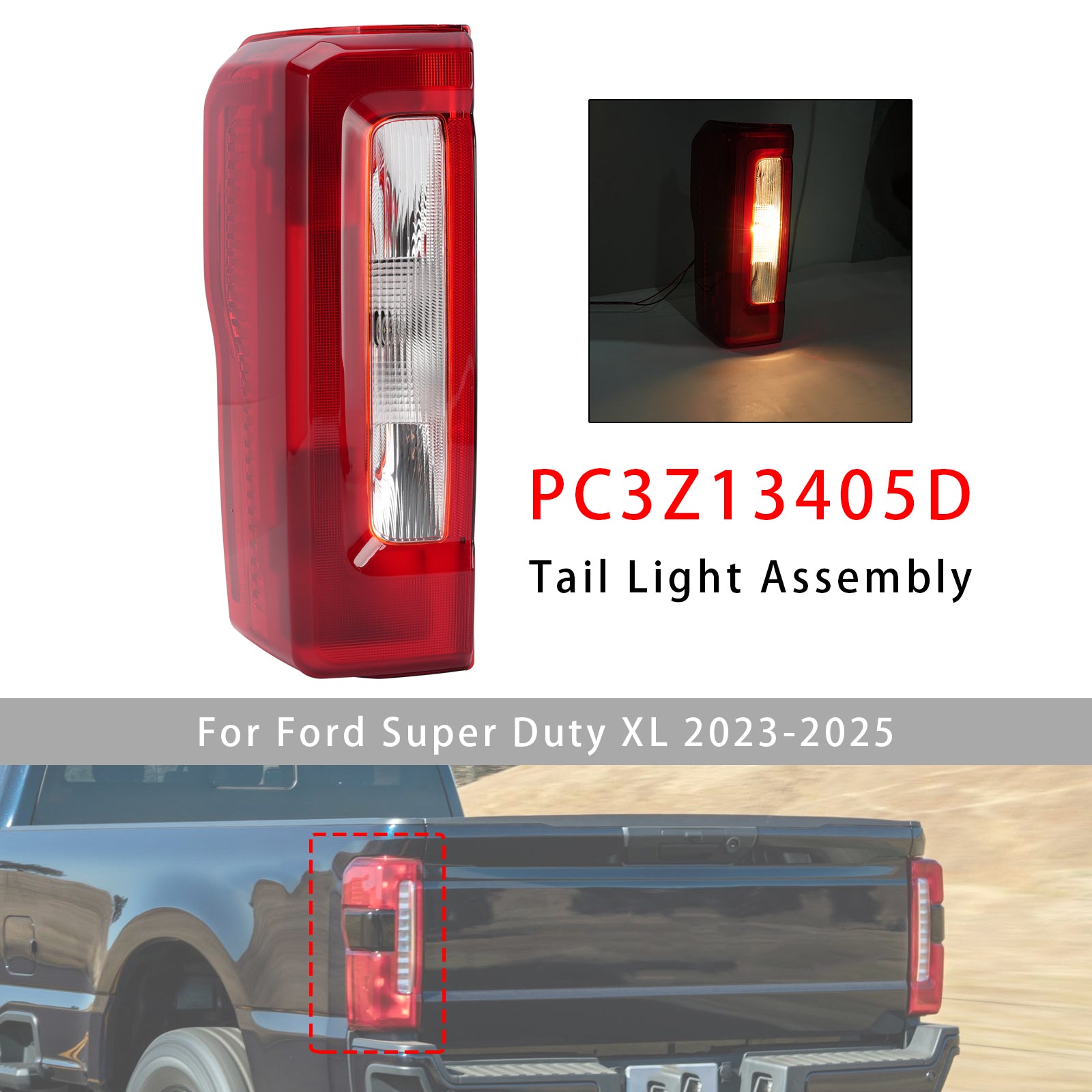 Halogène Gauche Feu Arrière PC3Z13405D Pour Ford Super Duty XL 2023-2025