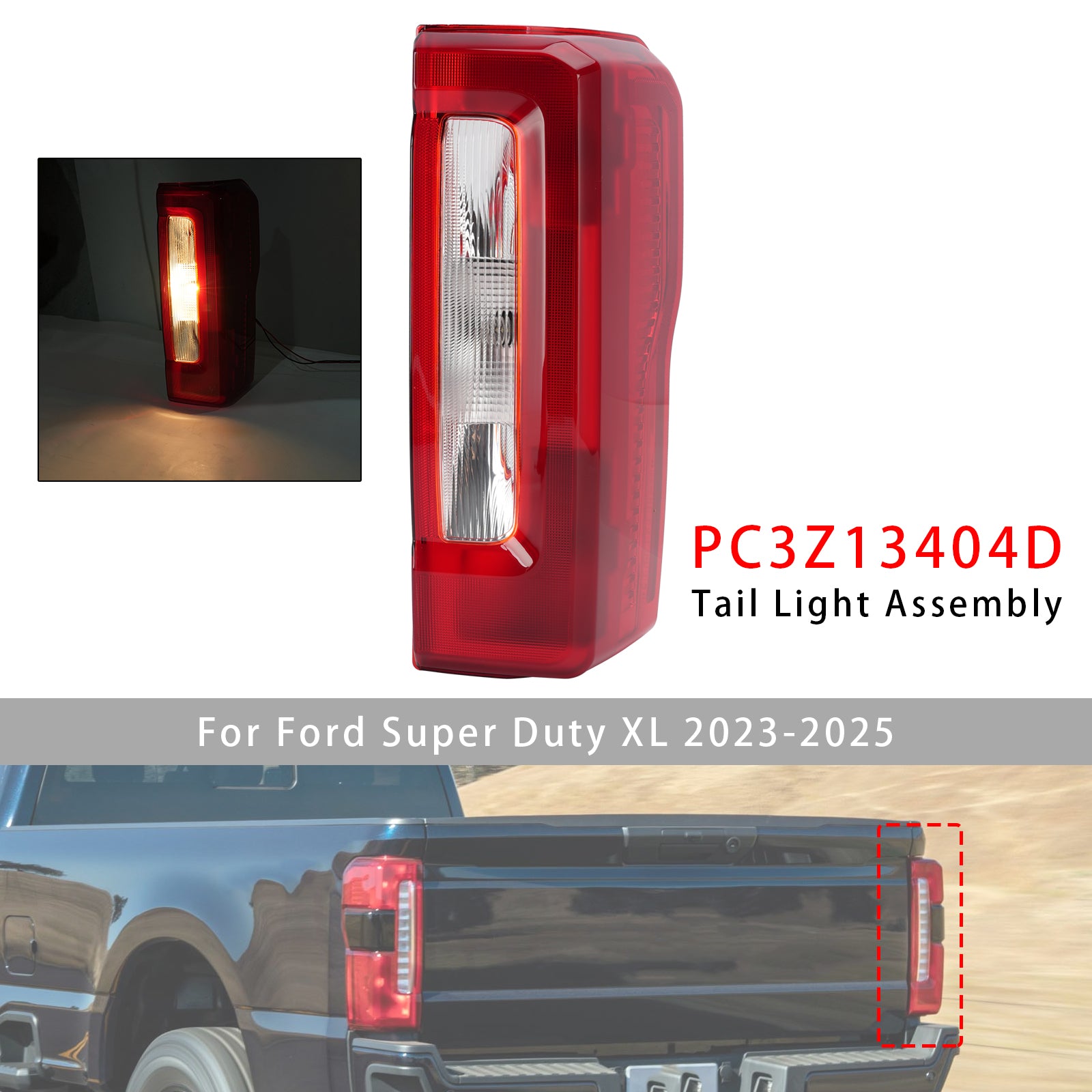 Halogène Droit Feu Arrière PC3Z13404D Pour Ford Super Duty XL 2023-2025