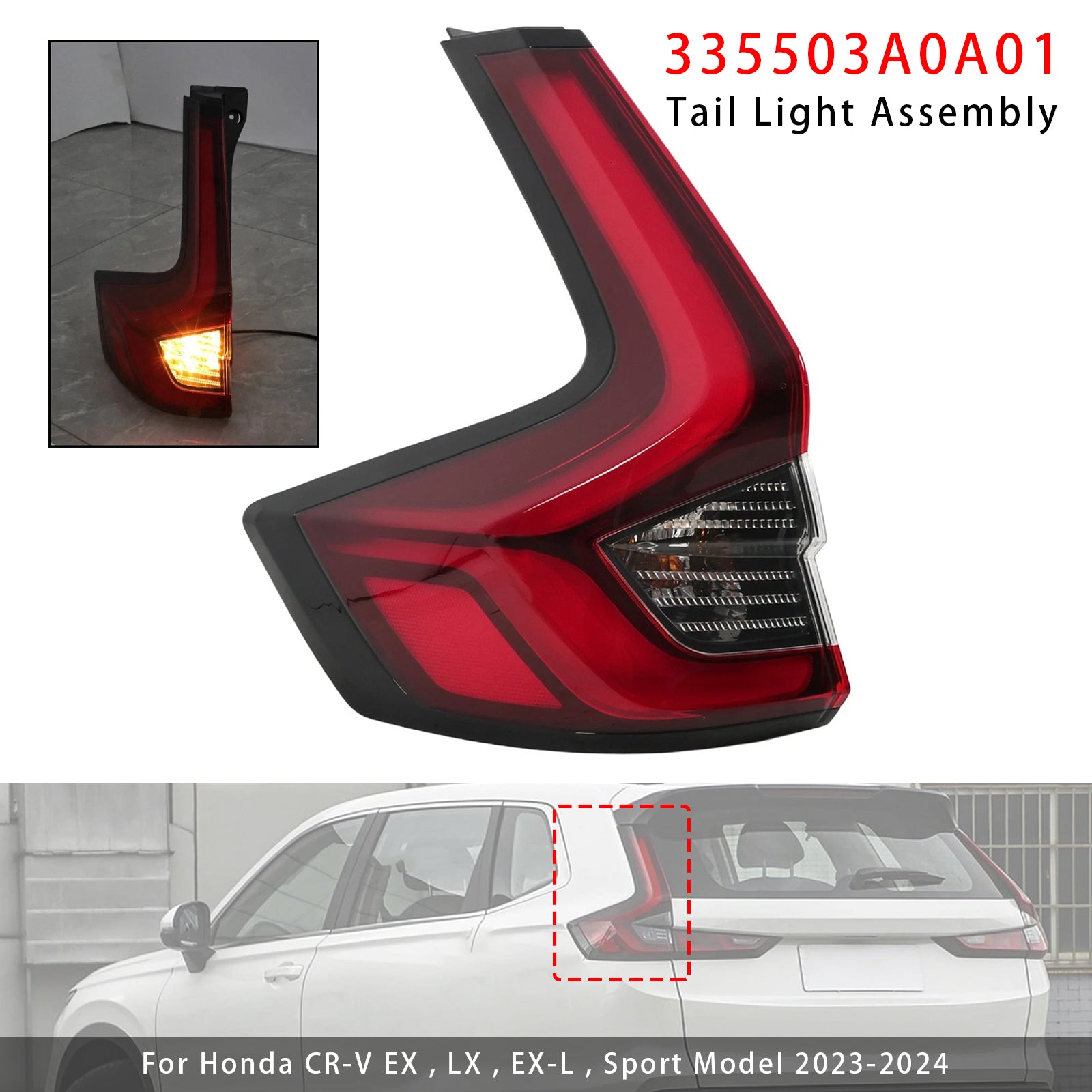 Feu Arrière LED Externe Gauche 335503A0A01 Pour Honda CR-V 2023-2024