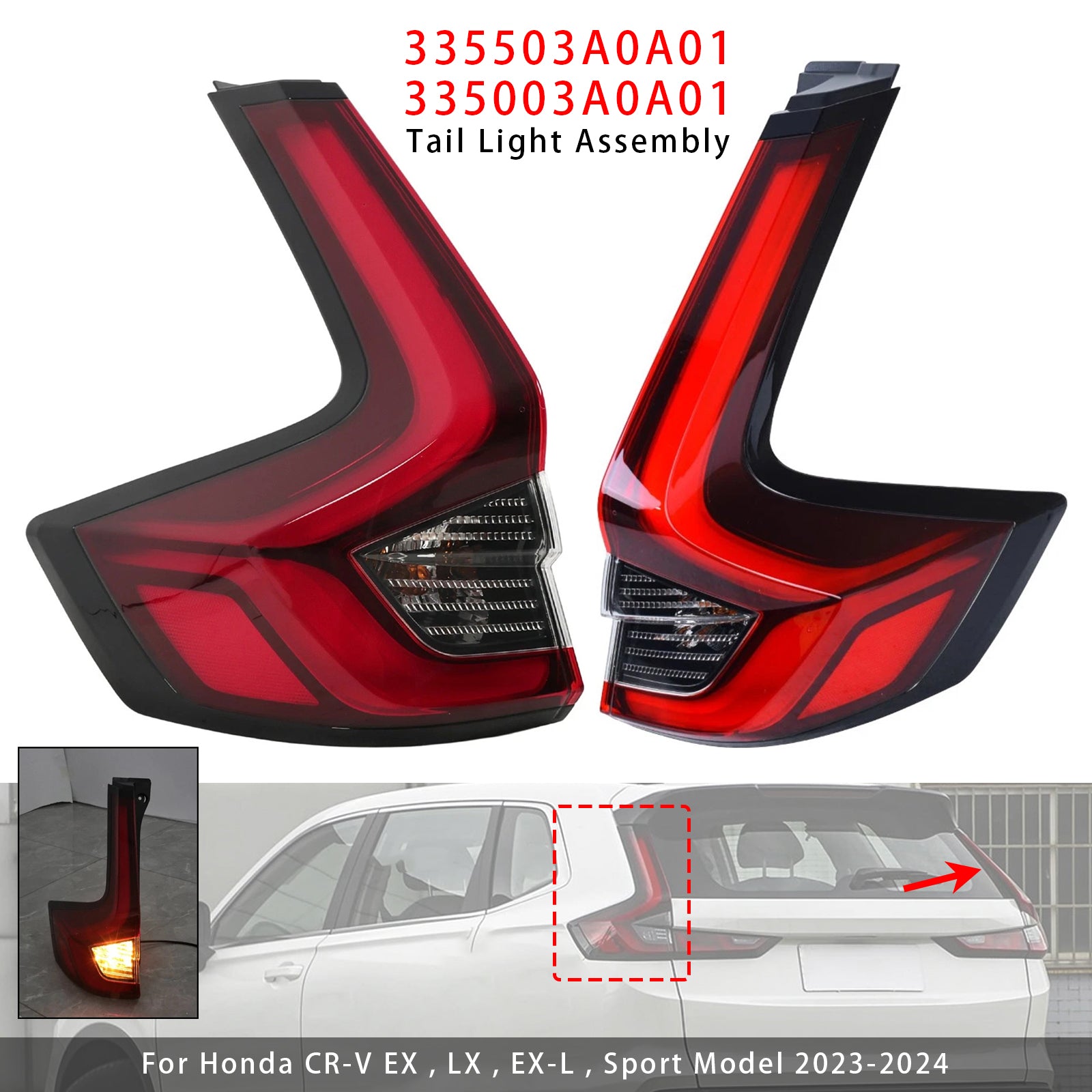 Feu Arrière LED Externe Gauche+Droit 335503A0A01 Pour Honda CR-V 2023-2024