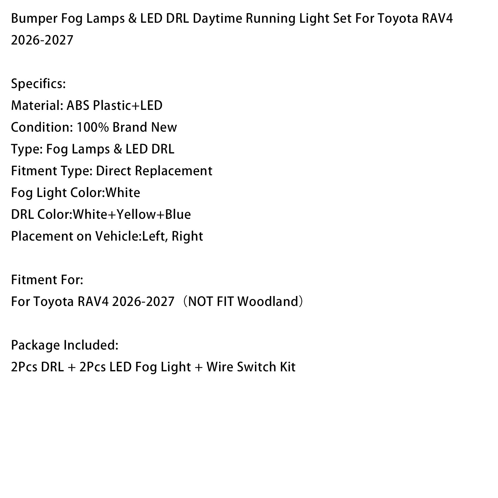 Jeu De Phares Antibrouillard & Feu De Jour LED DRL Pour Toyota RAV4 2026-2027