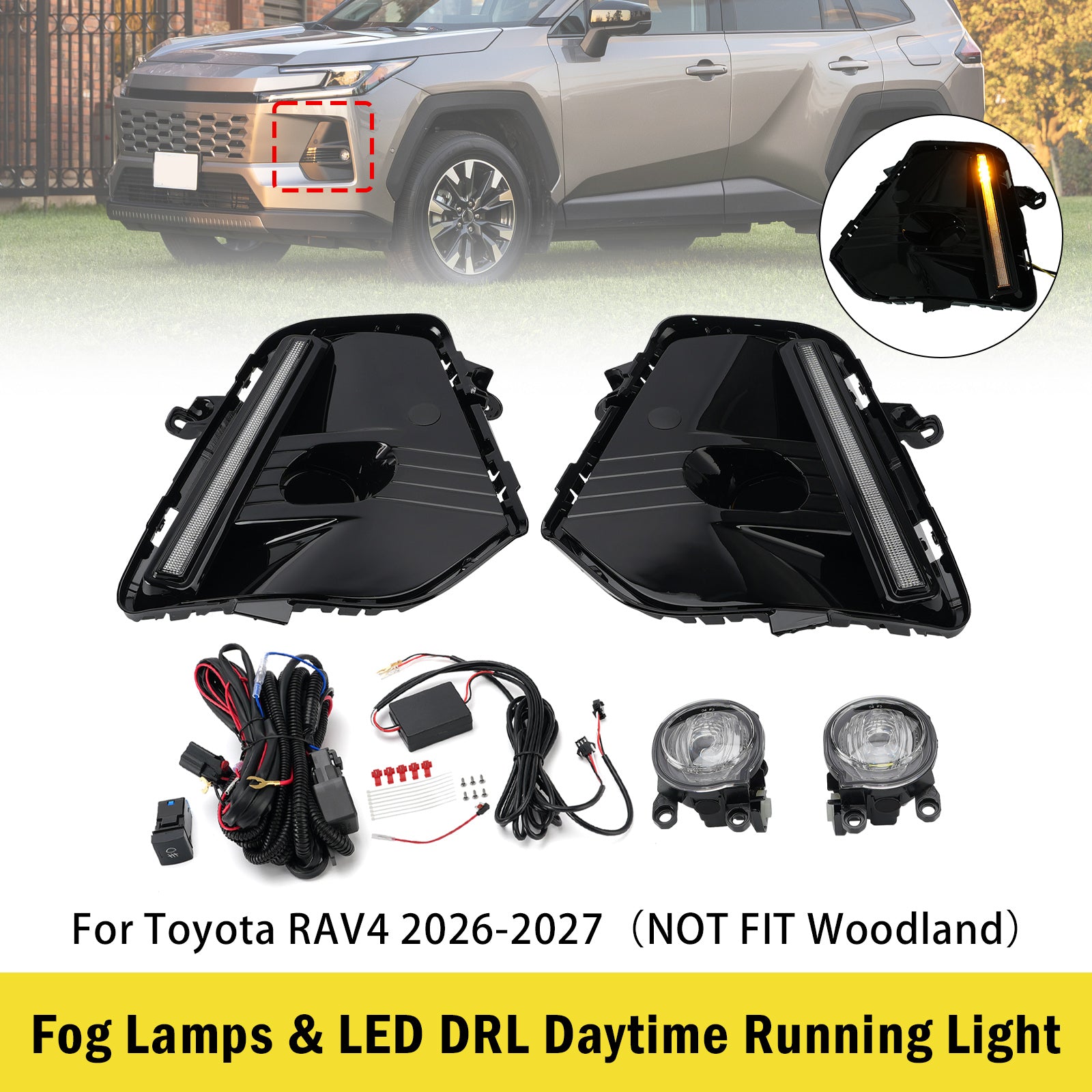 Jeu De Phares Antibrouillard & Feu De Jour LED DRL Pour Toyota RAV4 2026-2027