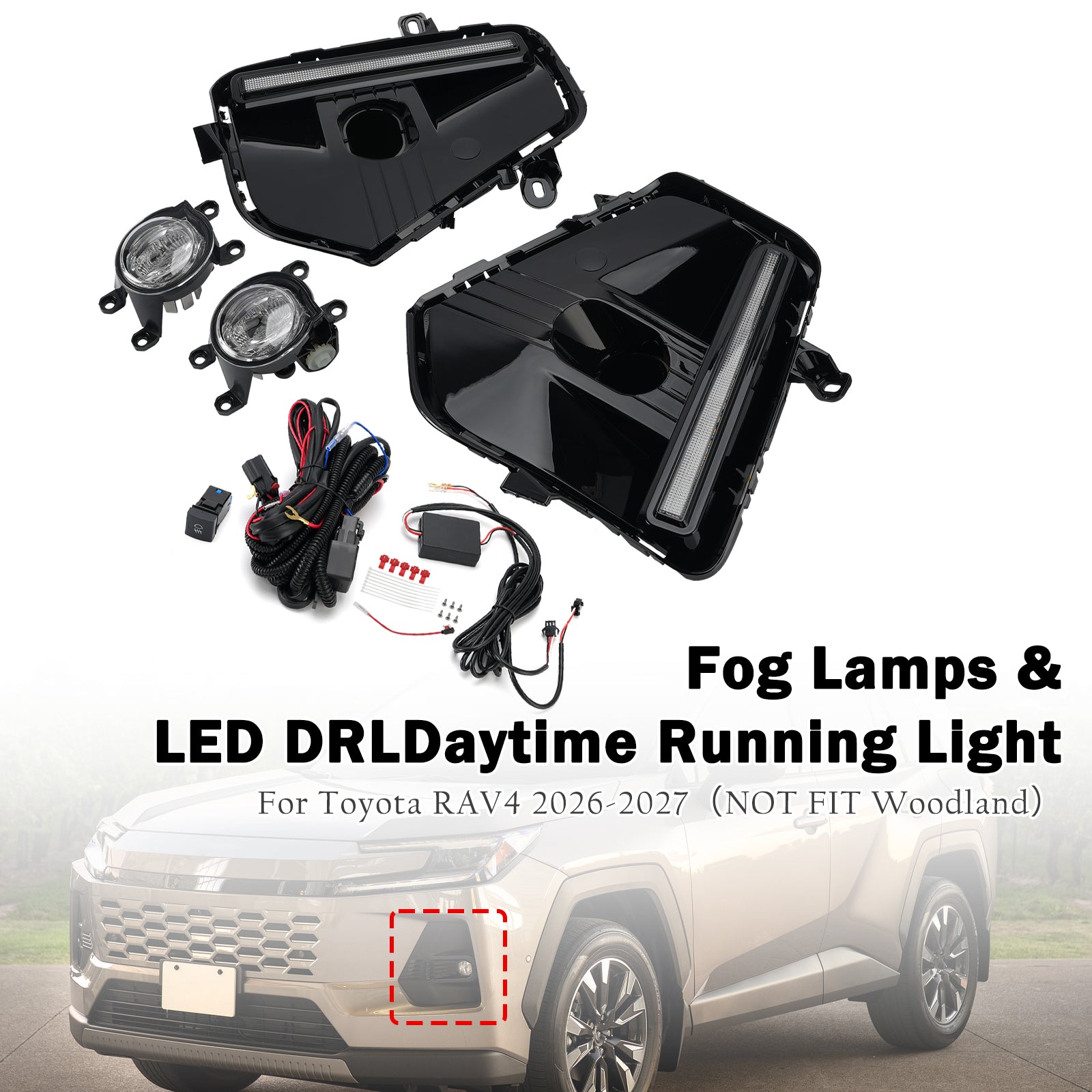 Jeu De Phares Antibrouillard & Feu De Jour LED DRL Pour Toyota RAV4 2026-2027