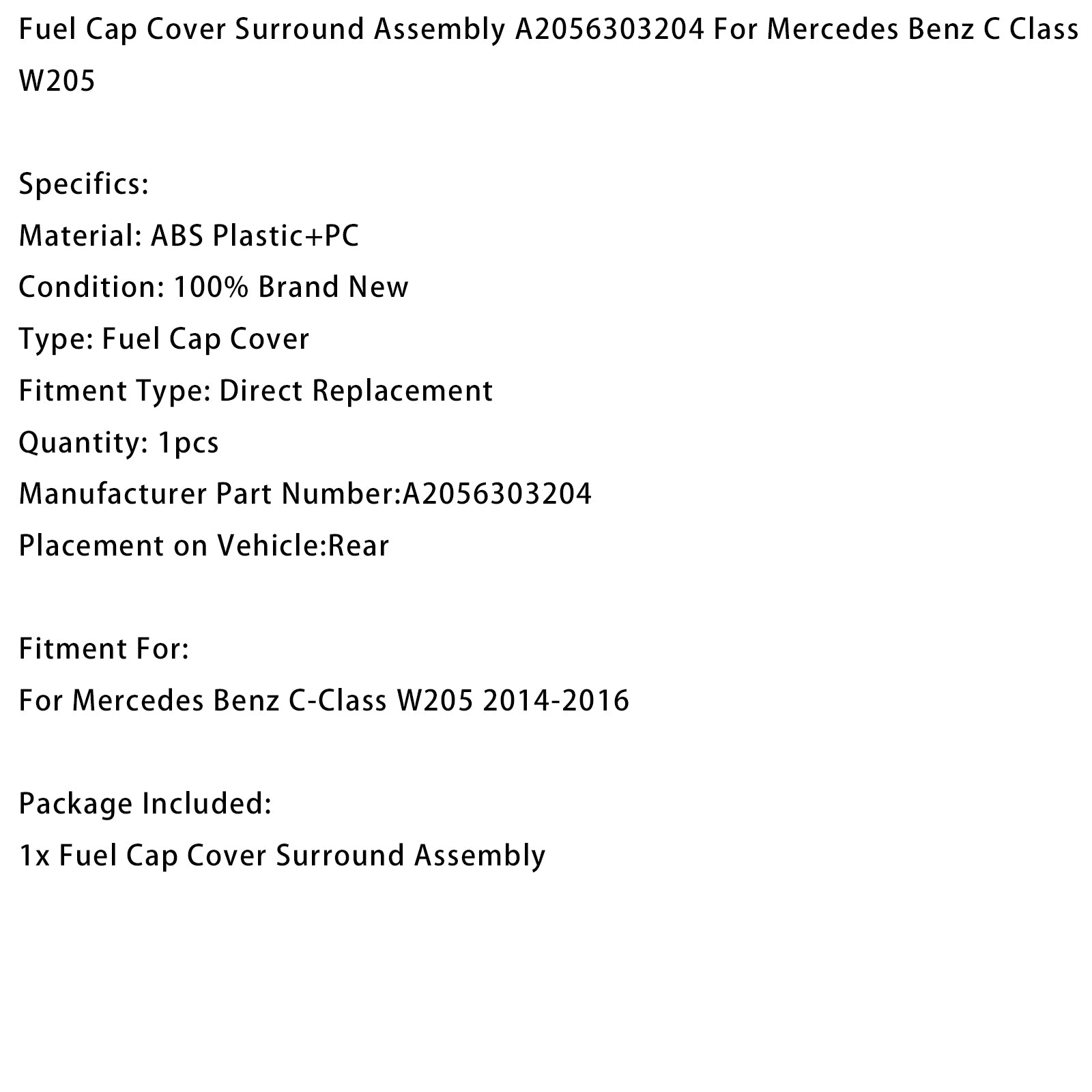 Ensemble Cadre De Couvercle Réservoir A2056303204 Pour Mercedes-Benz Classe C W205