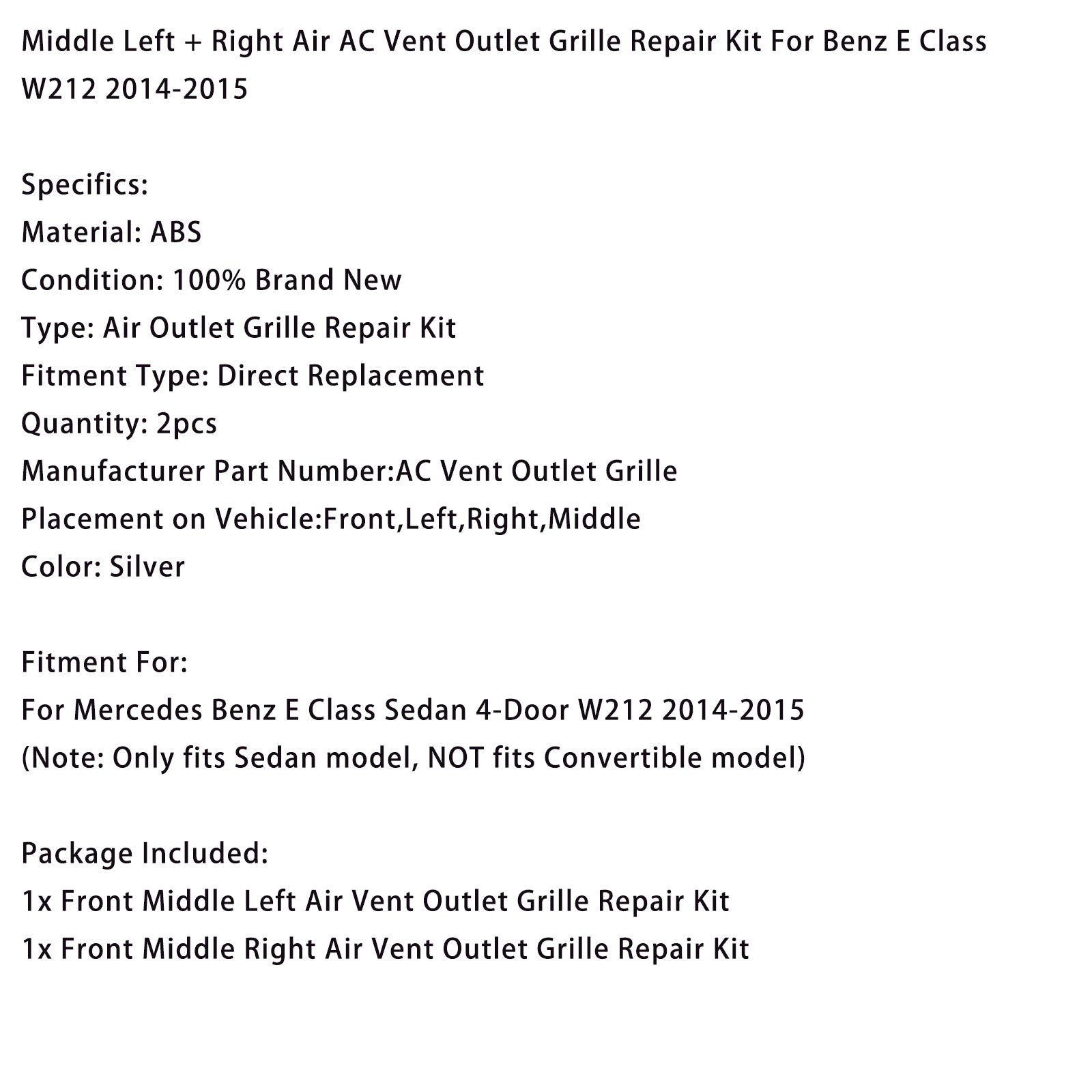 Kit Réparation Sortie D’Air Milieu L+R Pour Benz Classe E W212 2014-2017