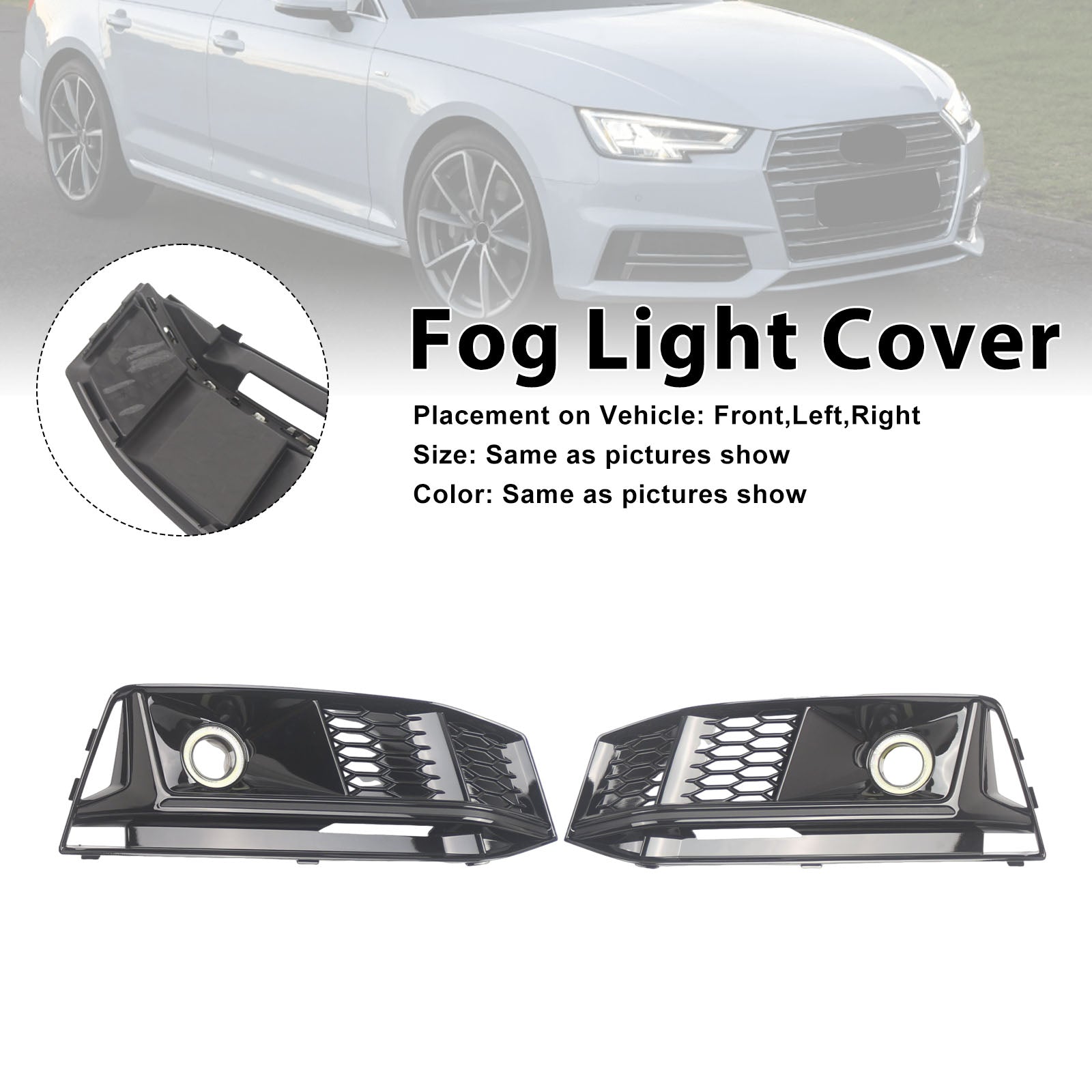 2PCS Black Front Bumper Foglight Grille Grill Pour Audi A4 S4 B9 2016-2019