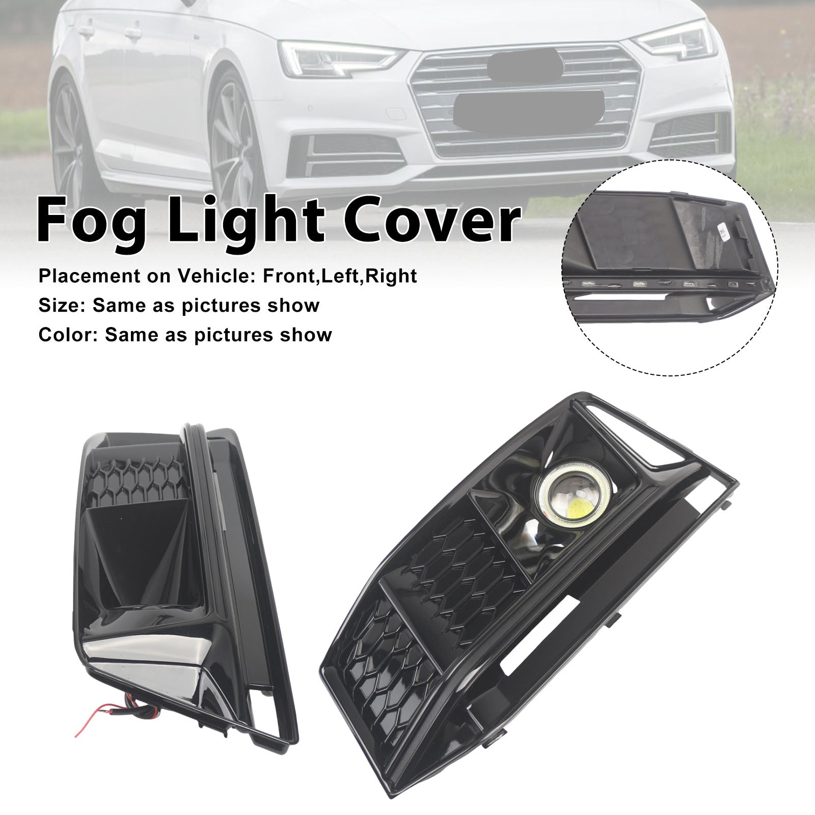 2PCS Black Front Bumper Foglight Grille Grill Pour Audi A4 S4 B9 2016-2019