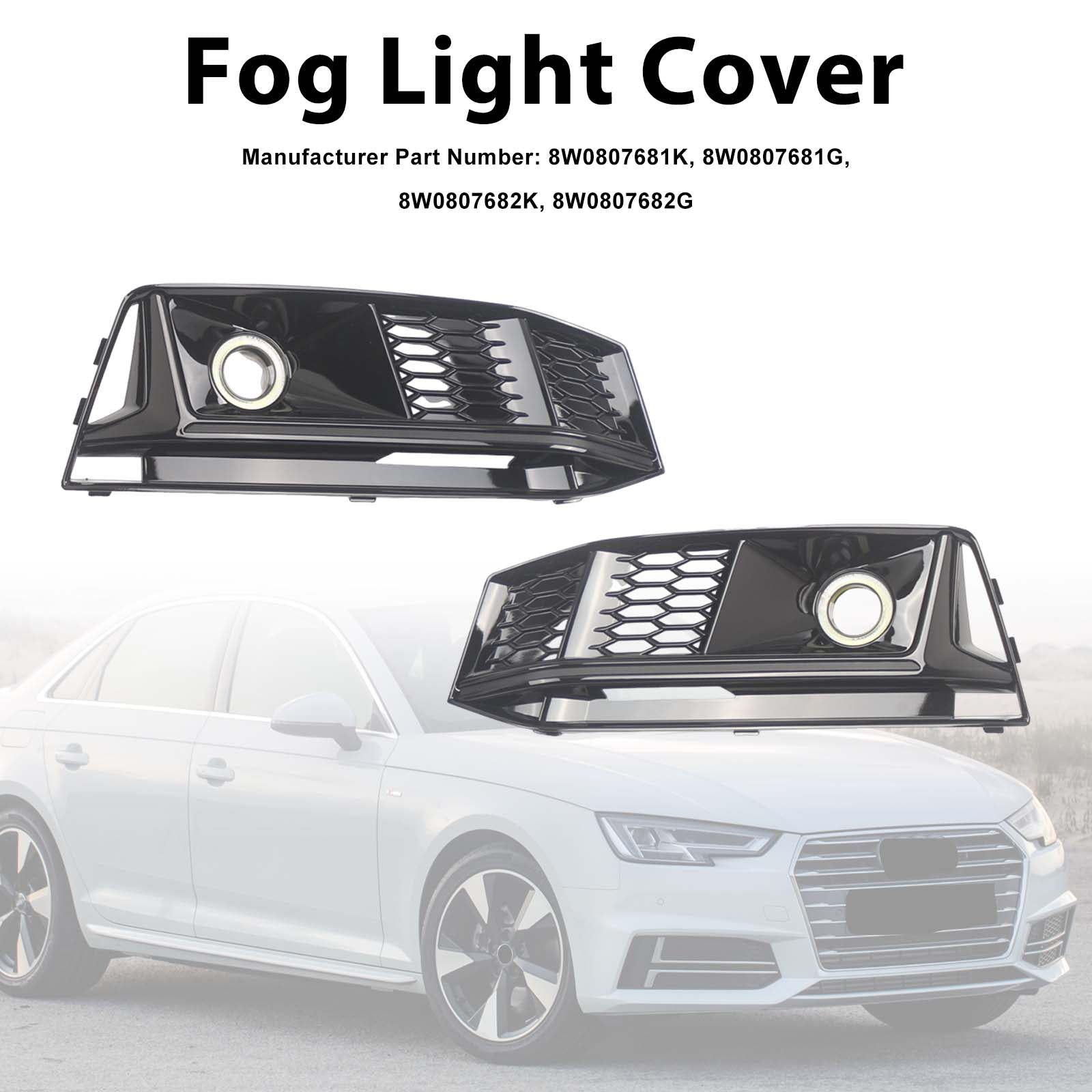 2PCS Black Front Bumper Foglight Grille Grill Pour Audi A4 S4 B9 2016-2019