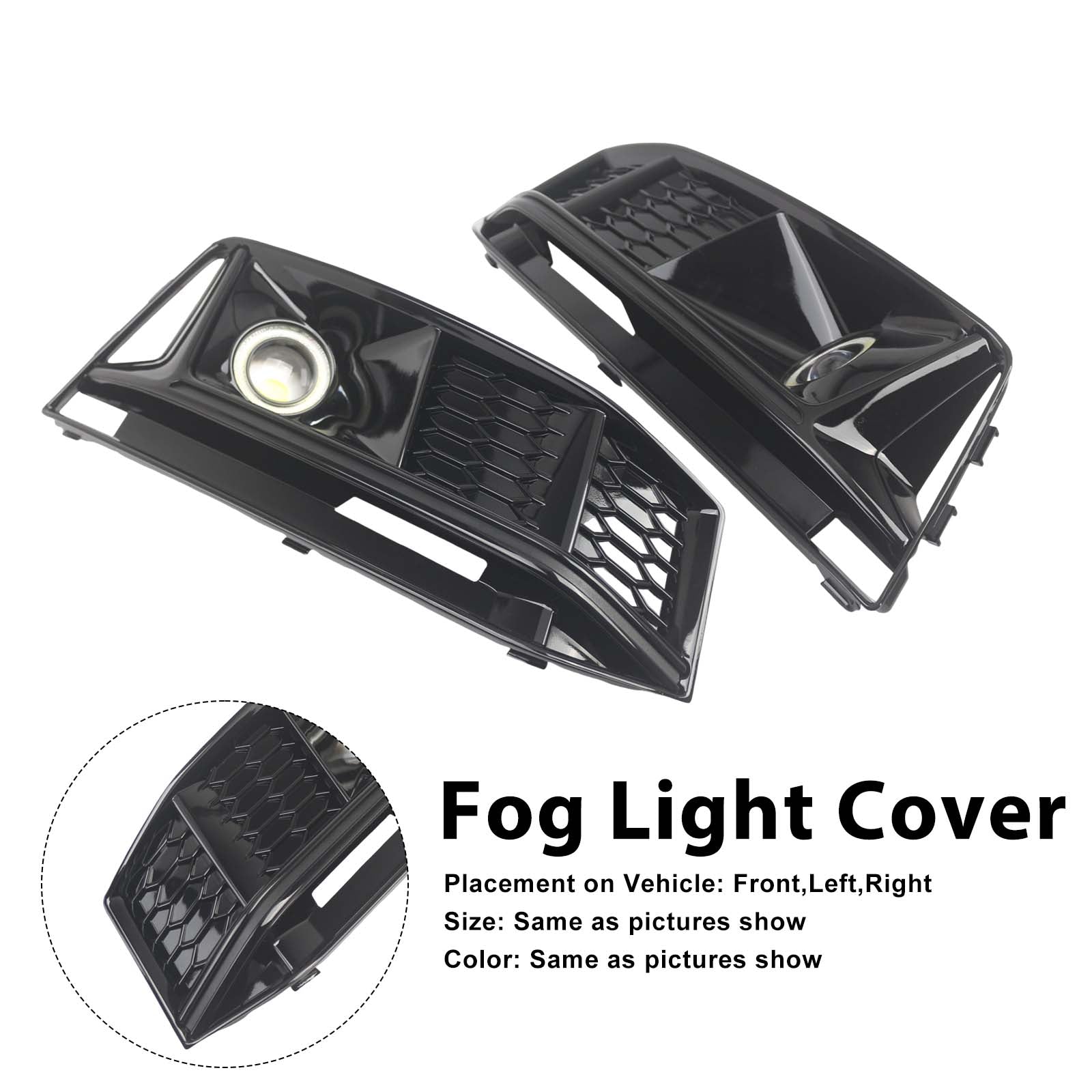 2PCS Black Front Bumper Foglight Grille Grill Pour Audi A4 S4 B9 2016-2019