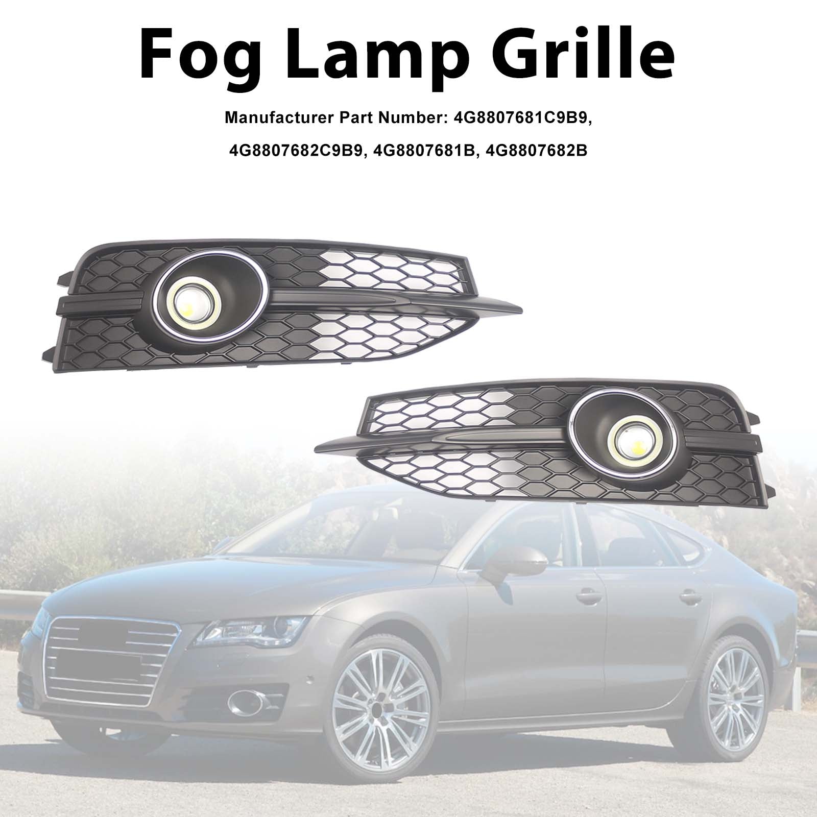 Black Front Bumper Fog Light Grille Cover Bezel Pour Audi A7 S7 S-Line 2012-2015