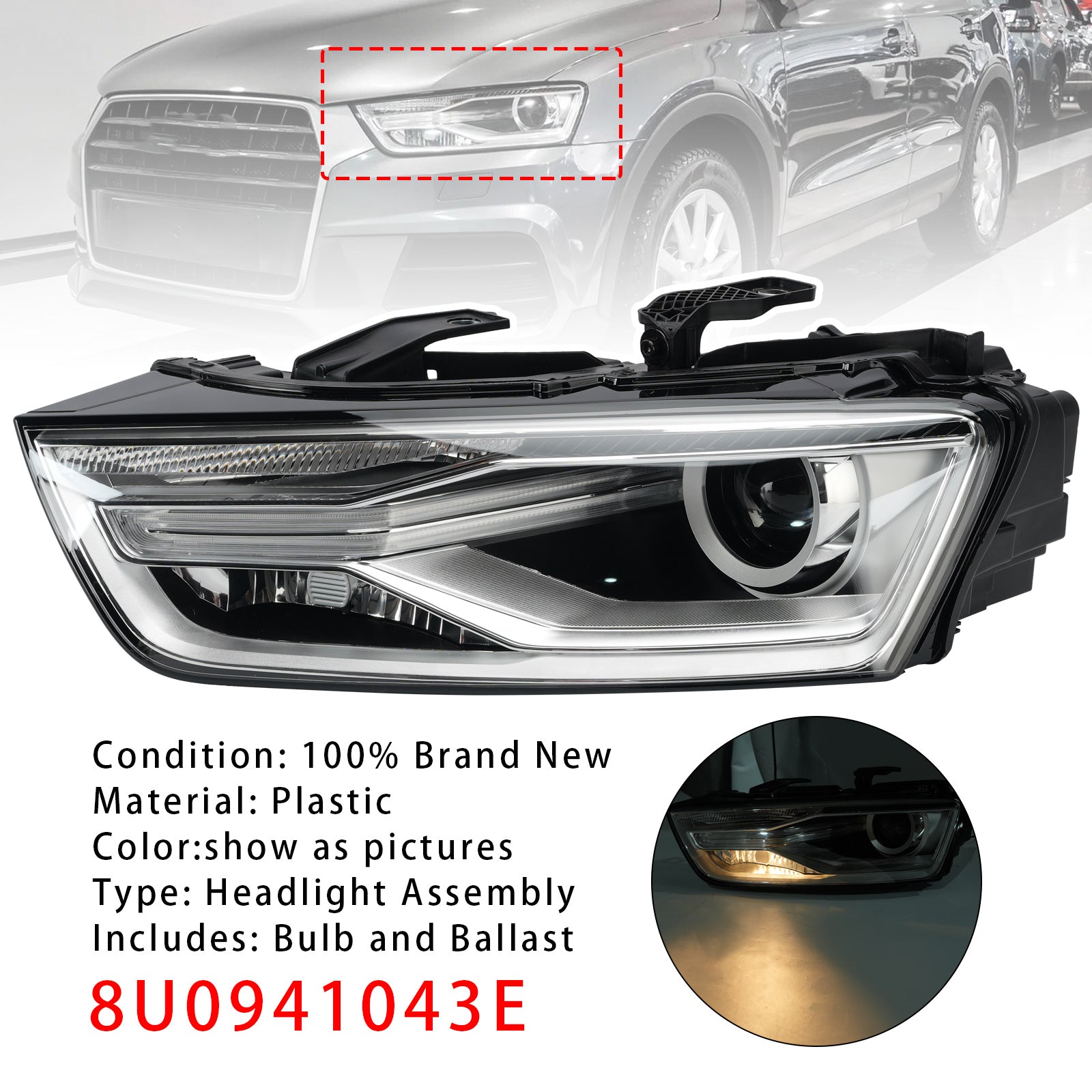 Phare Xénon Gauche Avec Ampoule Et Ballast 8U0941043E Pour Audi Q3 2016-2018