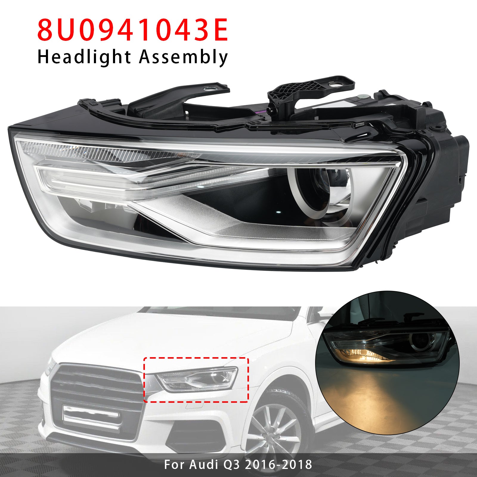 Phare Xénon Gauche Avec Ampoule Et Ballast 8U0941043E Pour Audi Q3 2016-2018