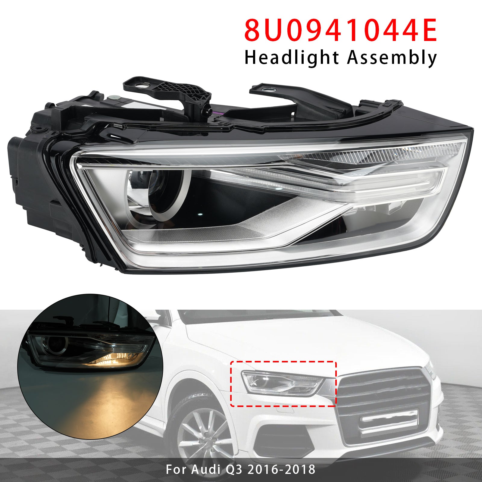 Oikea Xenon-ajovalo polttimolla ja liitäntälaitteella 8U0941044E Audi Q3 2016-2018