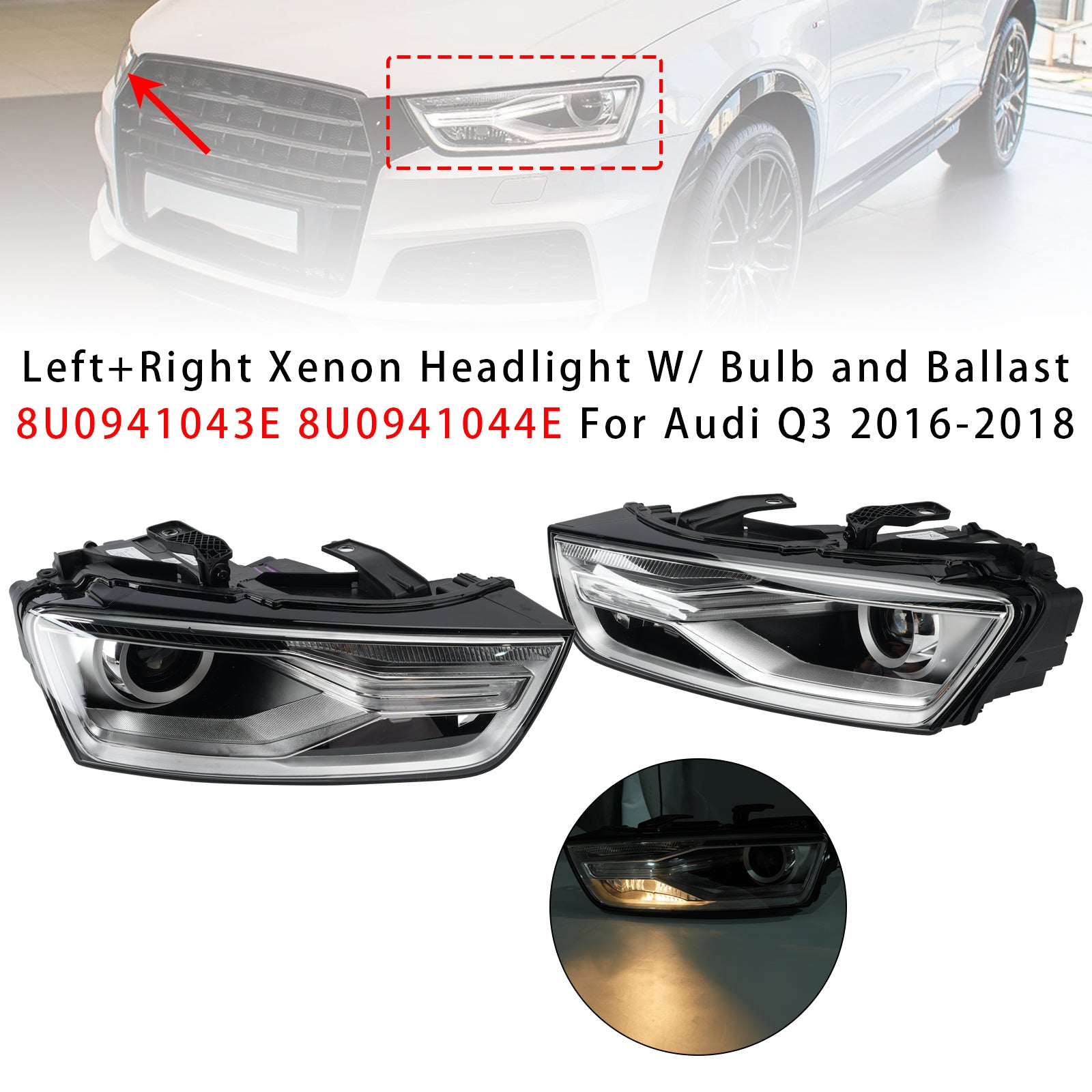Xenon-ajovalo vasen+oikea painolastilla 8U0941043E 8U0941044E Audi Q3