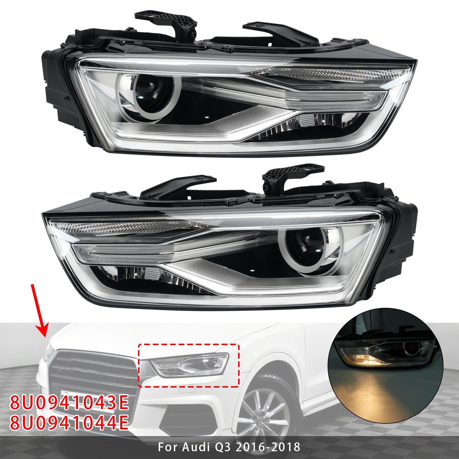 Xenon-ajovalo vasen+oikea painolastilla 8U0941043E 8U0941044E Audi Q3