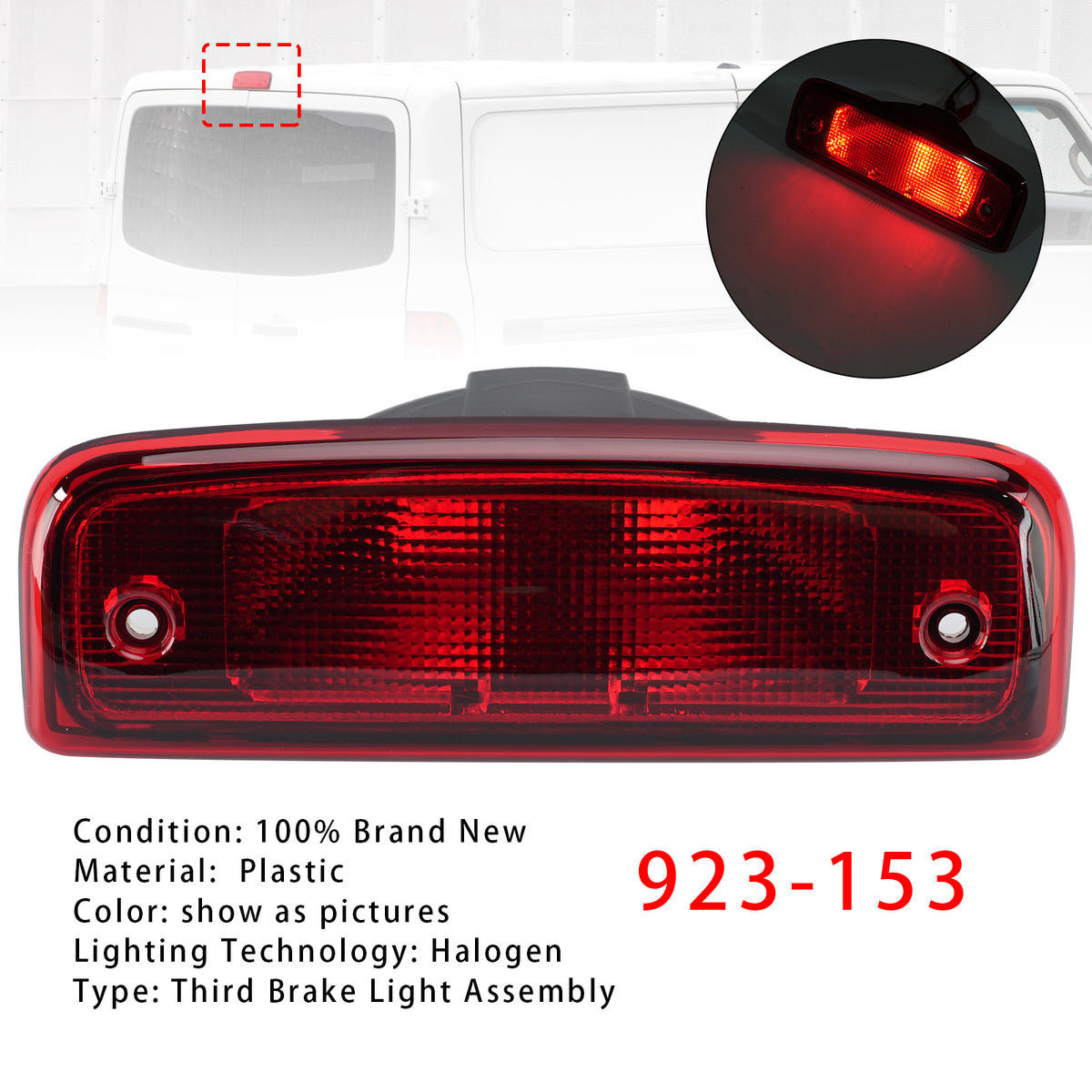 Terzo gruppo luce freno 923-153 per Nissan NV1500 2012-2021 Rosso