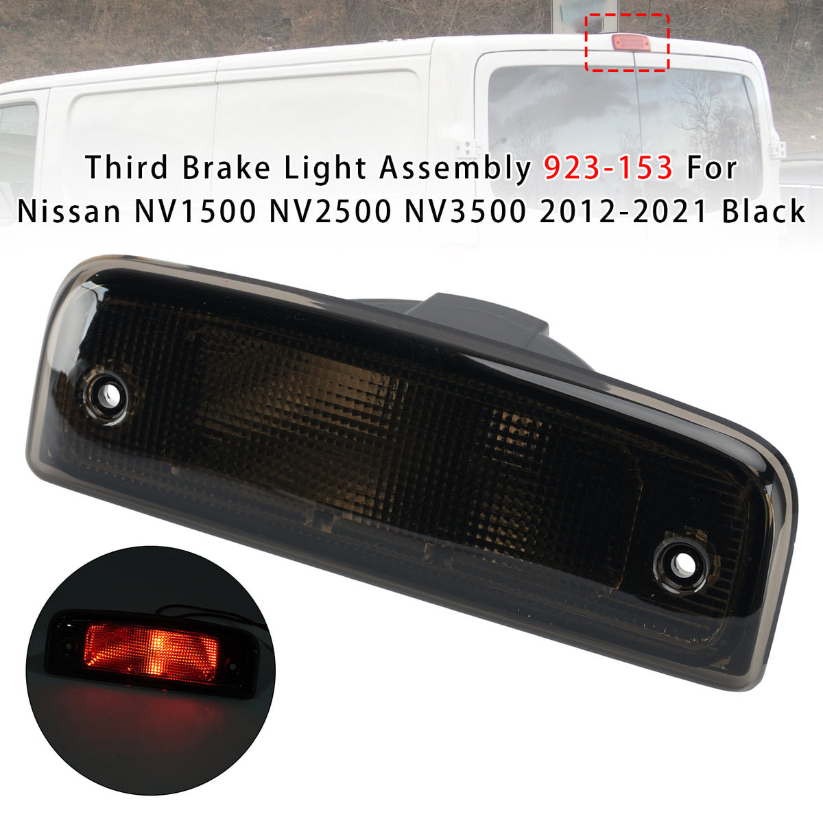 Troisième feu stop ensemble 923-153 Pour Nissan NV1500 2012-2021 Noir