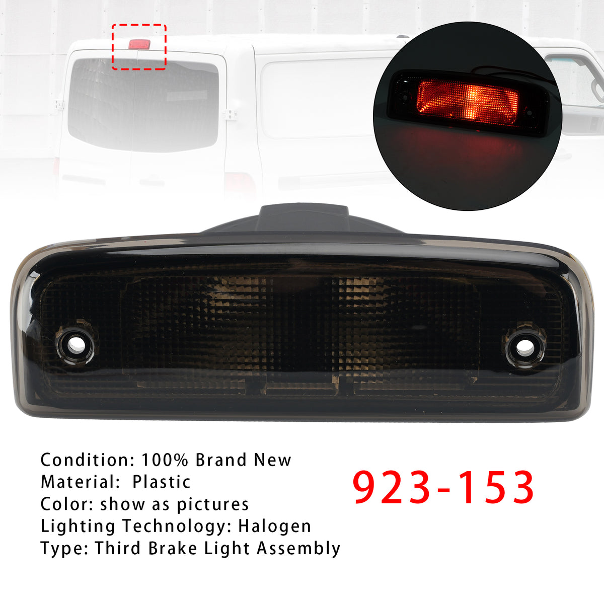 Troisième feu stop ensemble 923-153 Pour Nissan NV1500 2012-2021 Noir