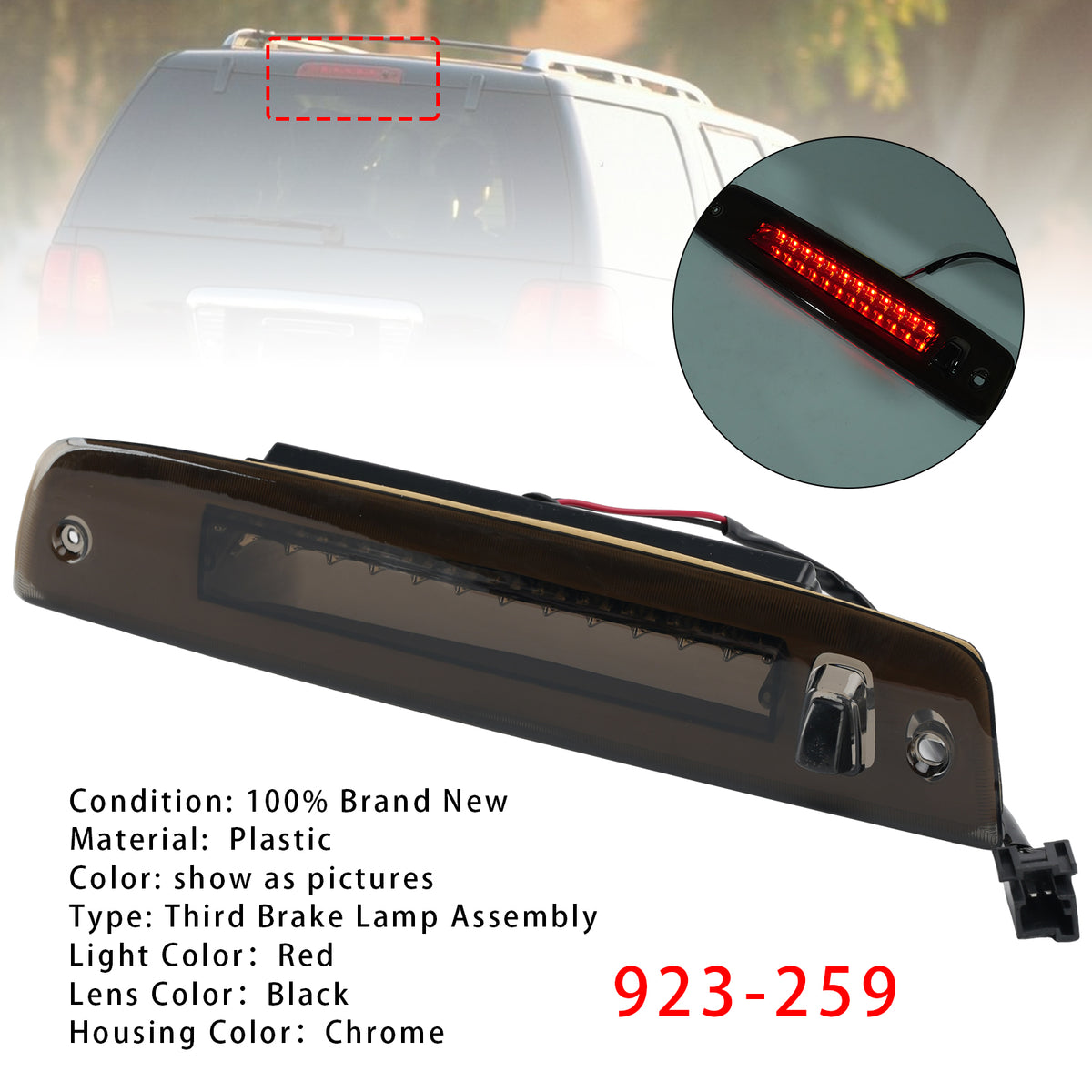 Troisième feu stop surélevé 923-259 Pour Ford Expedition 2003-2016 Noir