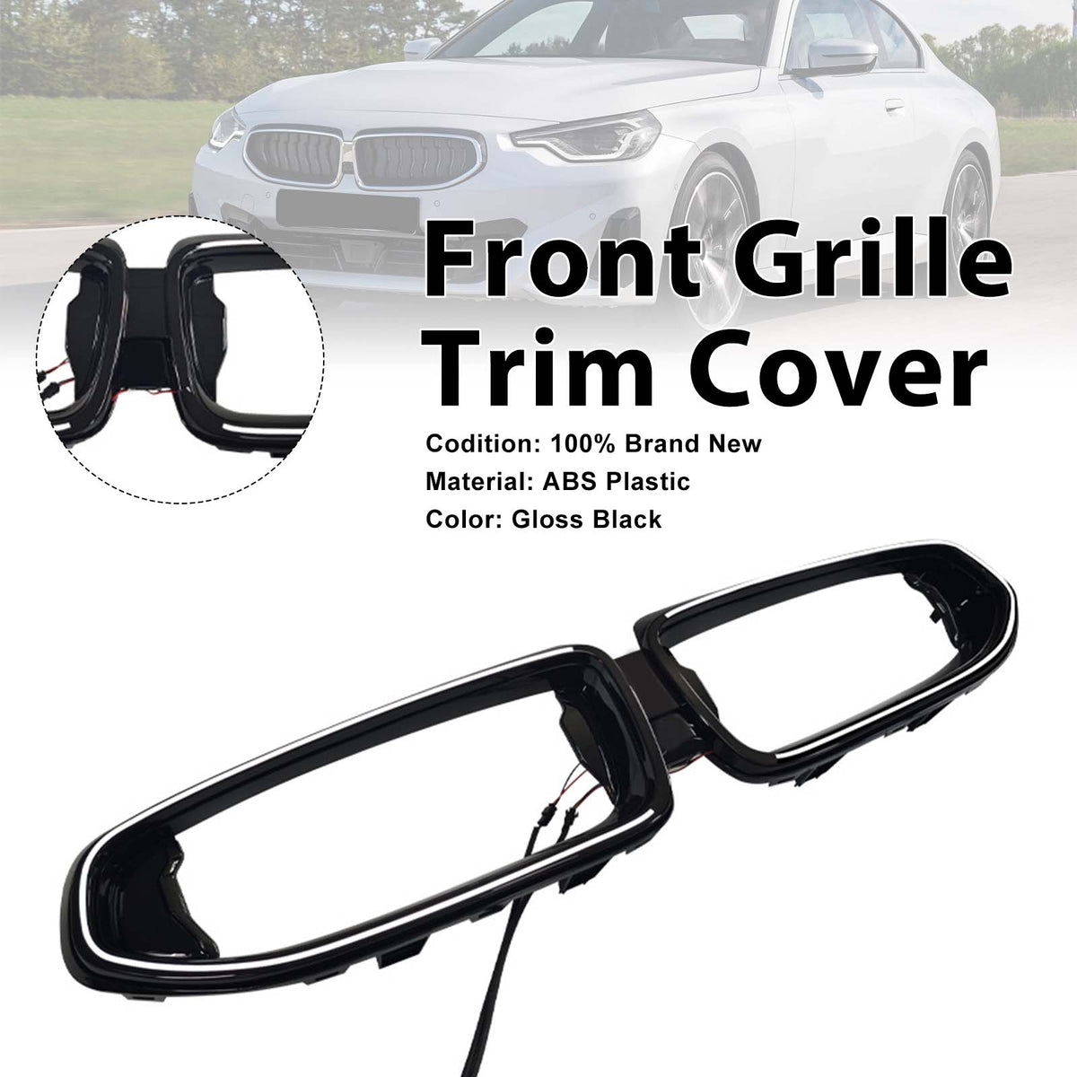 Black Front Bumper Grill Trim Cover Pour BMW G42 M240I 2022-2026 2Door W/Led