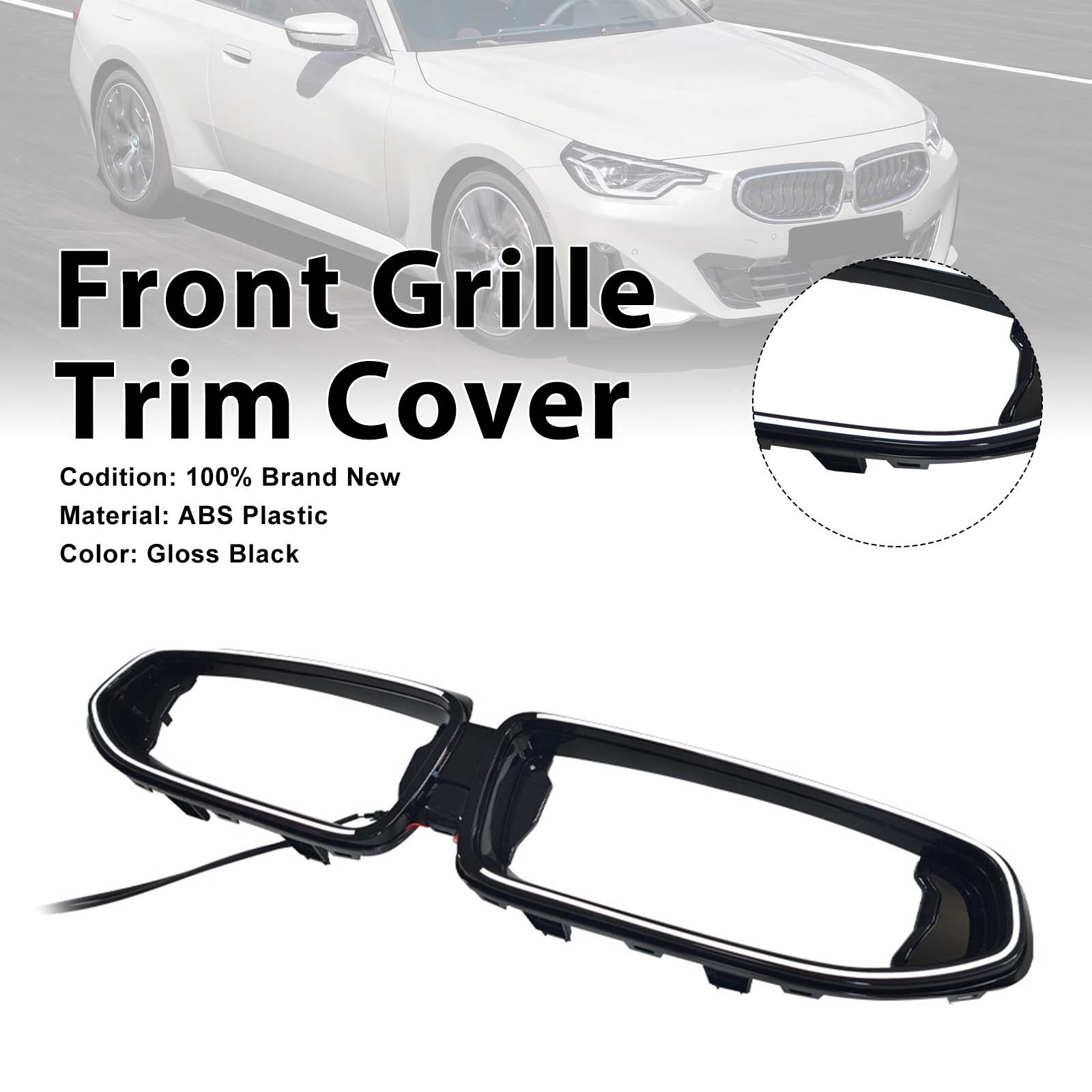 Black Front Bumper Grill Trim Cover Pour BMW G42 M240I 2022-2026 2Door W/Led