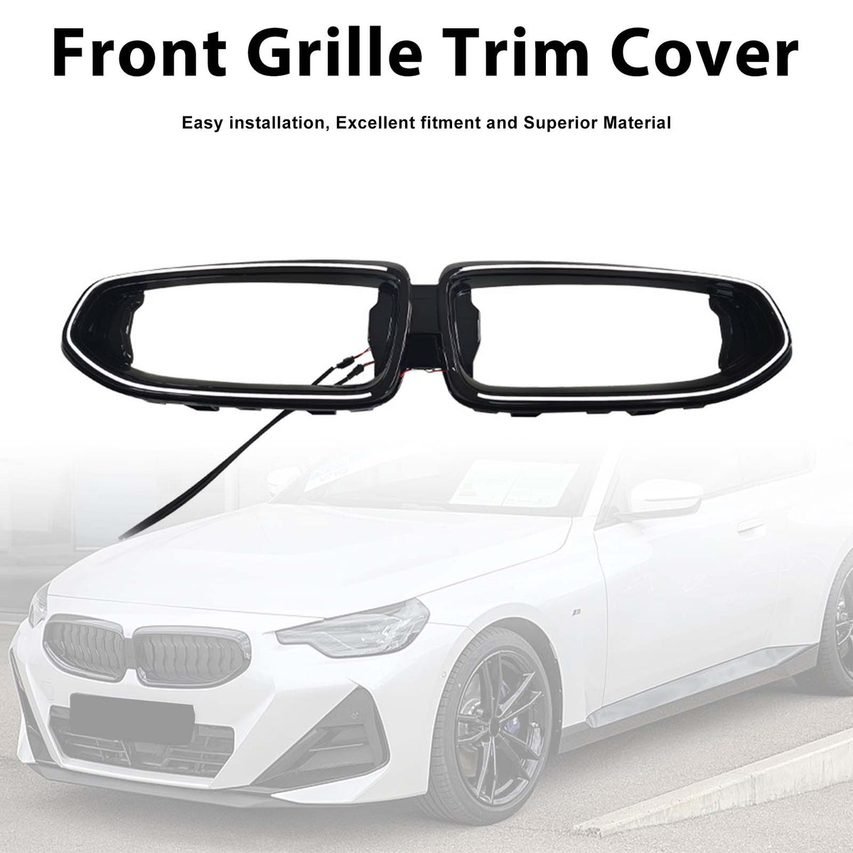 Black Front Bumper Grill Trim Cover Pour BMW G42 M240I 2022-2026 2Door W/Led