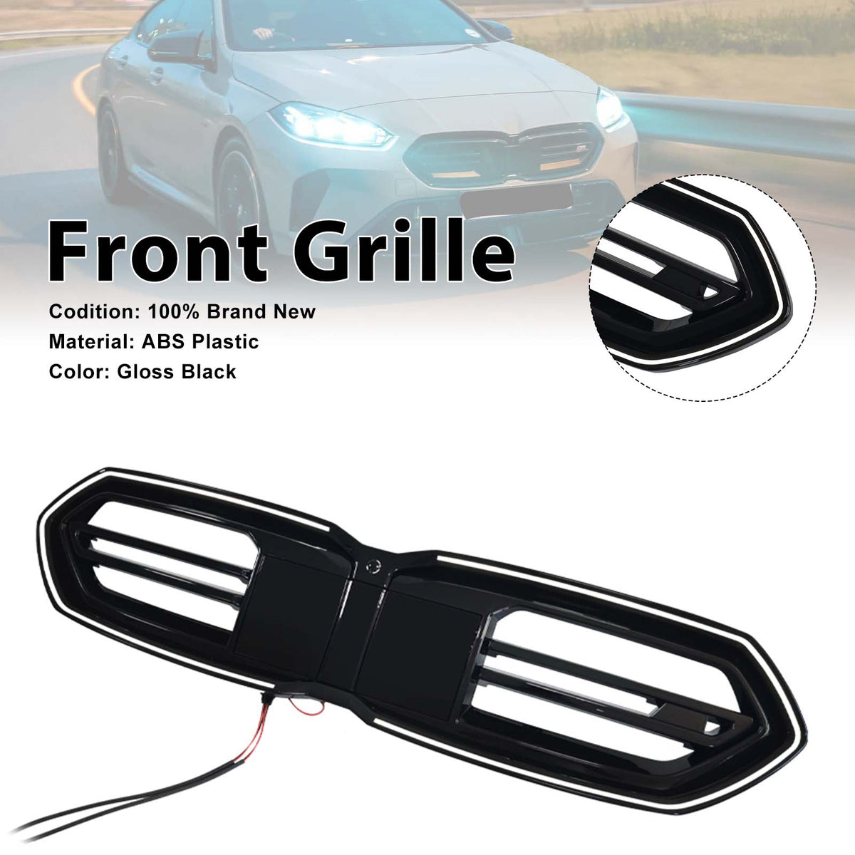 Rejilla de parachoques delantero negra para BMW F70 F74 M235 2025-2026 4 puertas con LED
